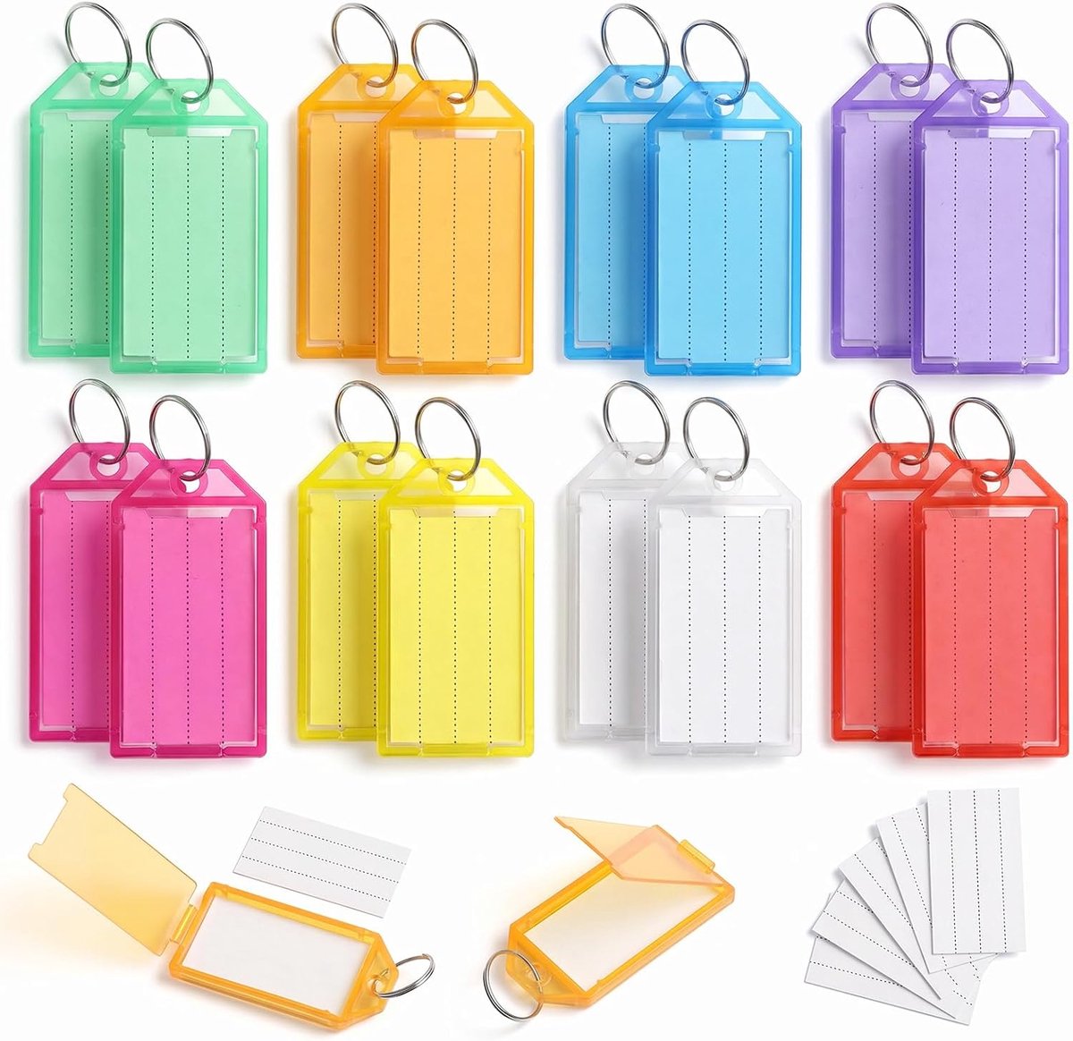 Sleutelhangers beschrijfbaar 40 stuks - 8 kleuren - etiketten inbegrepen - ideaal voor sleutels en bagage - ShopVlot