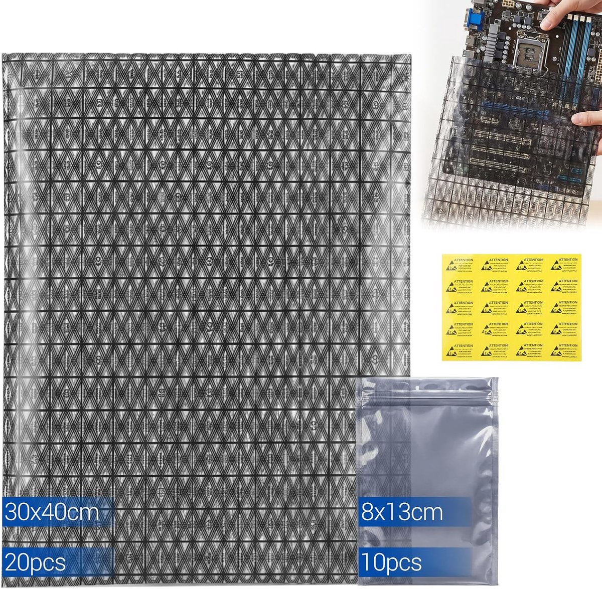 Anti-statische zakken 30 x 40 cm - 20 stuks - ESD Ziplock 8 x 13 cm - Resealable met anti-statische stickers - ShopVlot