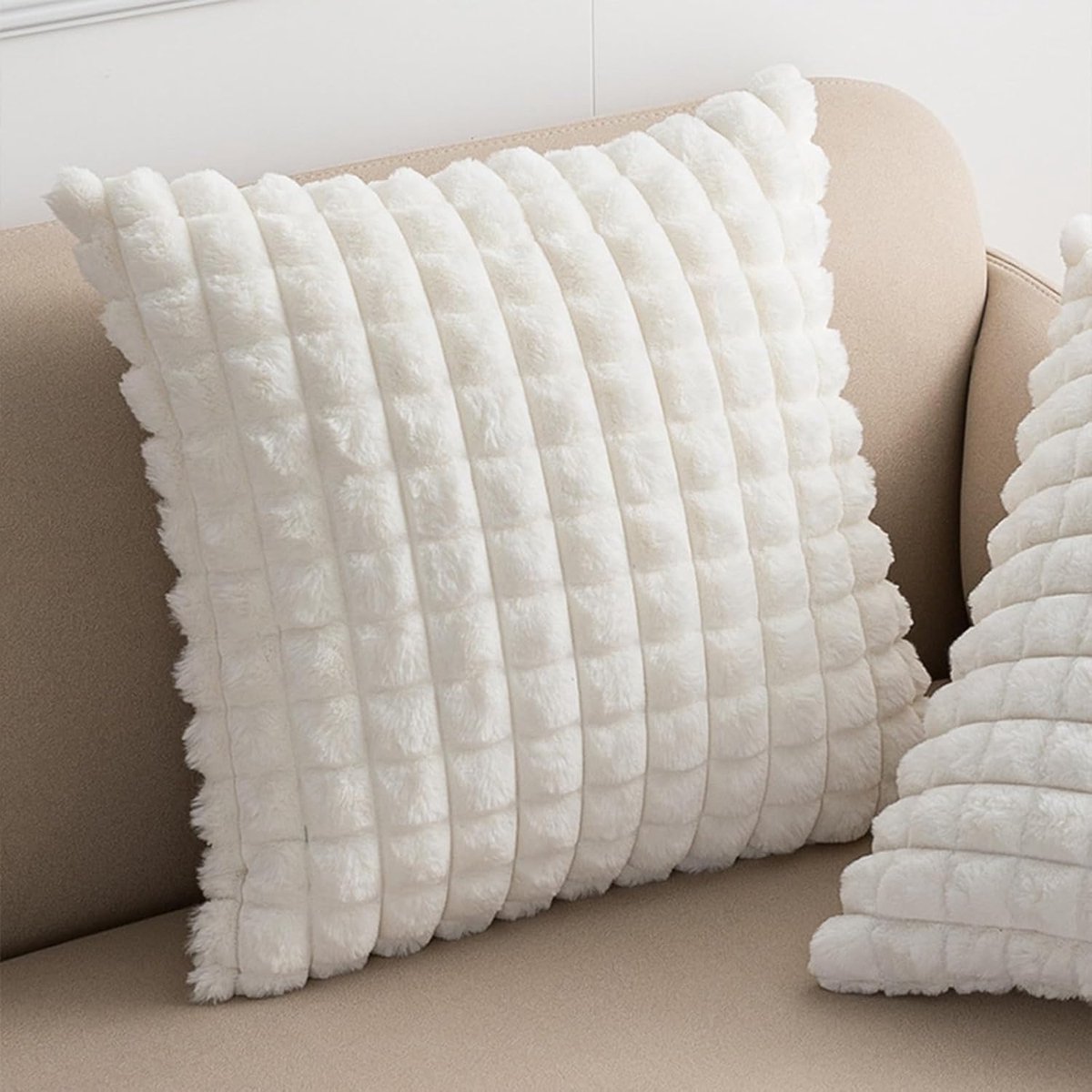 Decoratieve Kussenhoes 45x45cm - Fluffy Pluche Velours - Luxe 3D Borduurwerk - Perfect voor Woonkamer en Slaapkamer - ShopVlot