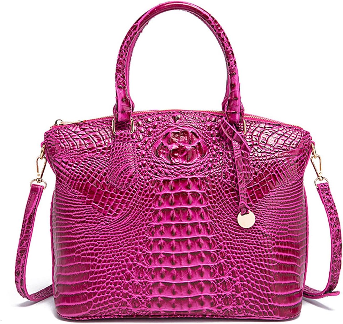Handtas fuchsia - krokodillenlook - schoudertas met hengsels - perfect voor uitjes - ShopVlot