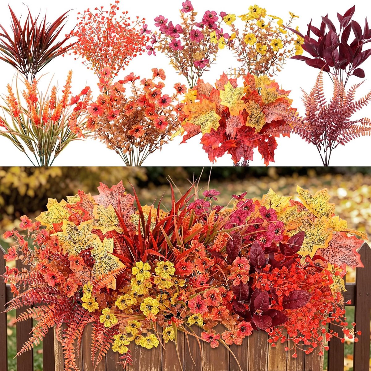 12 bundels herfstbloemen - kunstbloemen - warme sinaasappeltinten - perfecte herfstdecoratie - ShopVlot