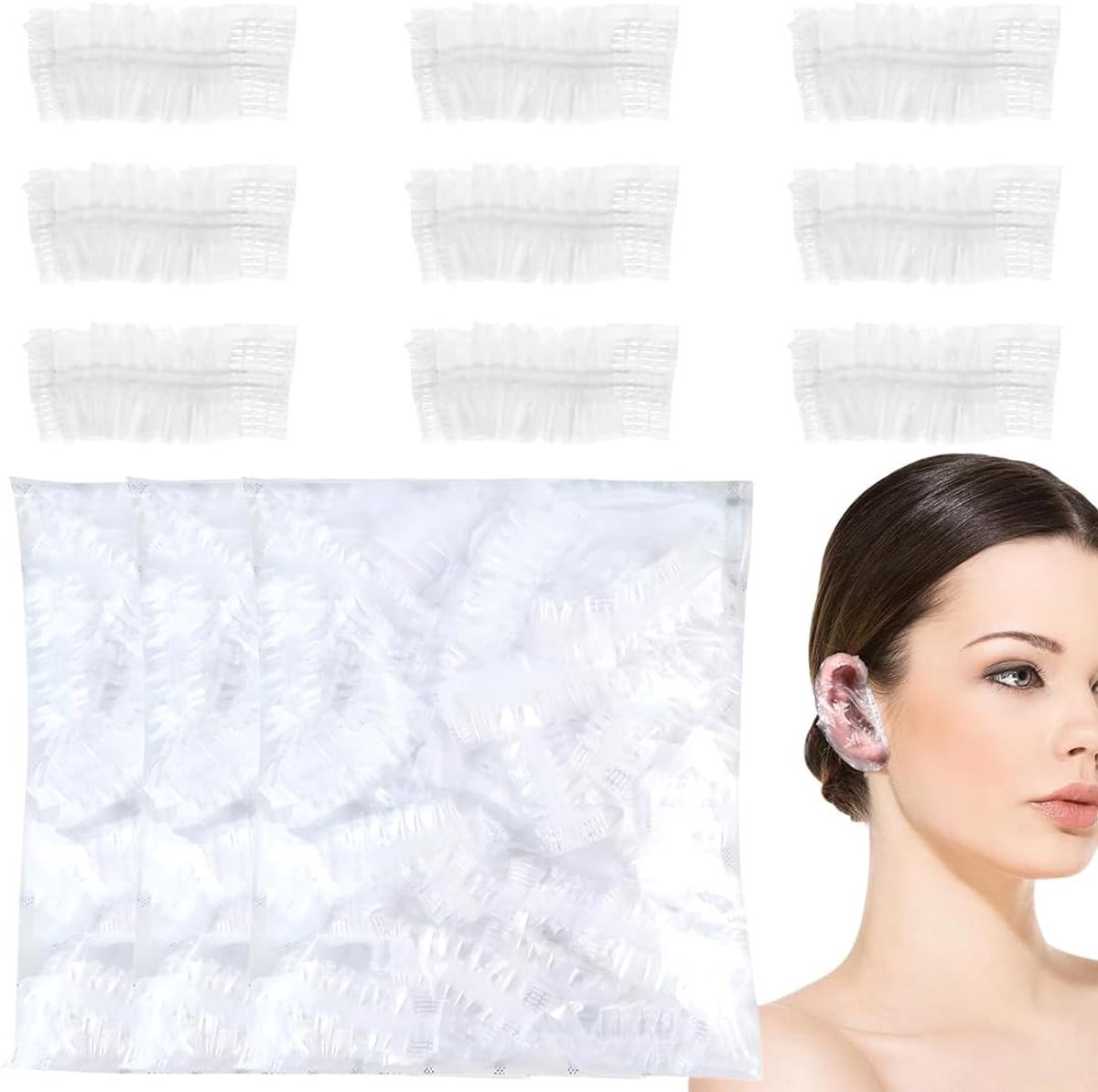 300 Pcs Disposable Shower Heads, Waterproof Transparent Ear Muffs for Shower Ear Muffs with Elastic Bands for Showers - ShopVlot