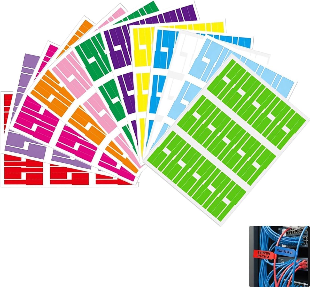 360 x Adhesive A4 Cable Labels, 12 Different Colours, Waterproof and Tear-resistant, Printable with Laser Printer, for - ShopVlot