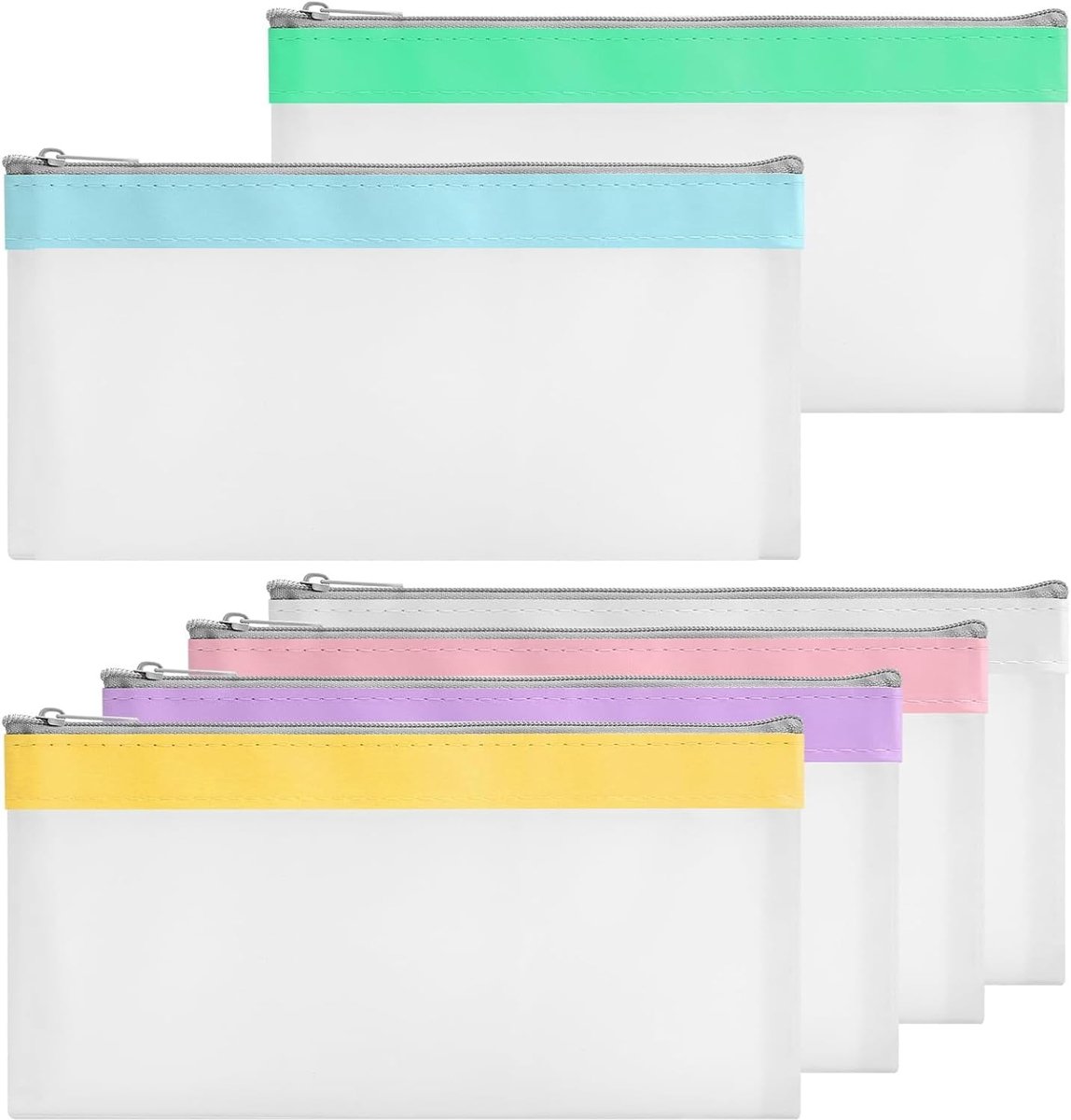 Set of 6 Multicolored Stationery Organizer Pouches - Ideal Pencil Case for School, Exams and Storage, Transparent - ShopVlot