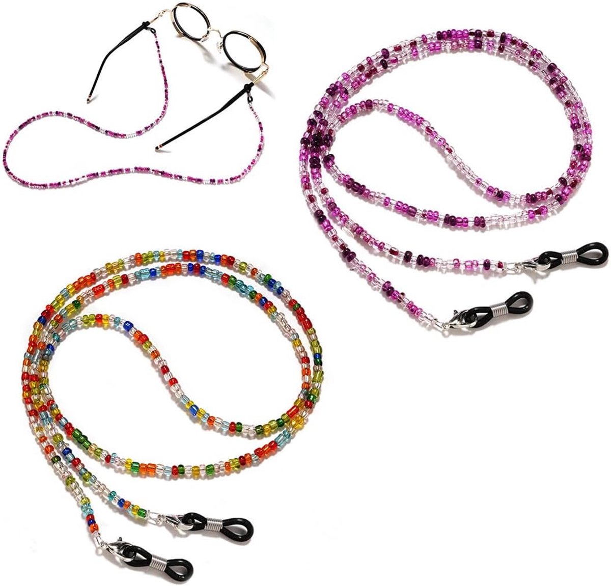 Pack of 2 Glasses Chains for Women, Glasses Strap for Women, Colourful Pearls, Necklace, Non-Slip, Sunglasses Chain - ShopVlot