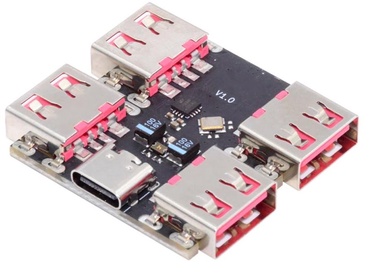 USB 2.0 HUB 1-op-4 - PCBA zonder behuizing - USB-C naar 4 USB-A poorten - ShopVlot