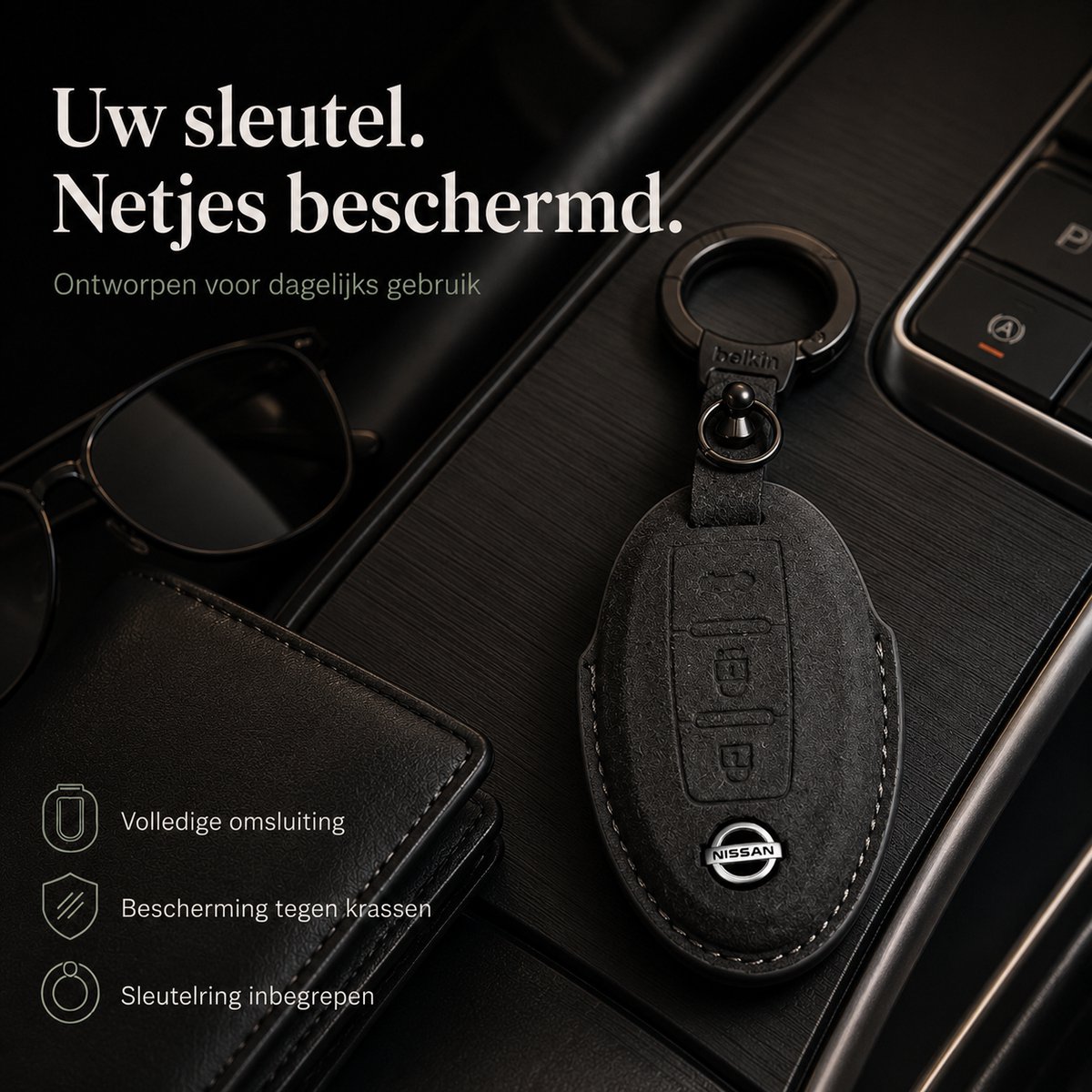 Zirkle Nissan Motor Corporation Autosleutel Hoesje Type A Zwart – Luxe Leren Sleutelhoes – Beschermhoes voor Nissan Qashqai X-Trail Altima Teana – 3D Foldable Key Case – Krasbestendige Sleutel Cover – Premium Luxe Auto Accessoire