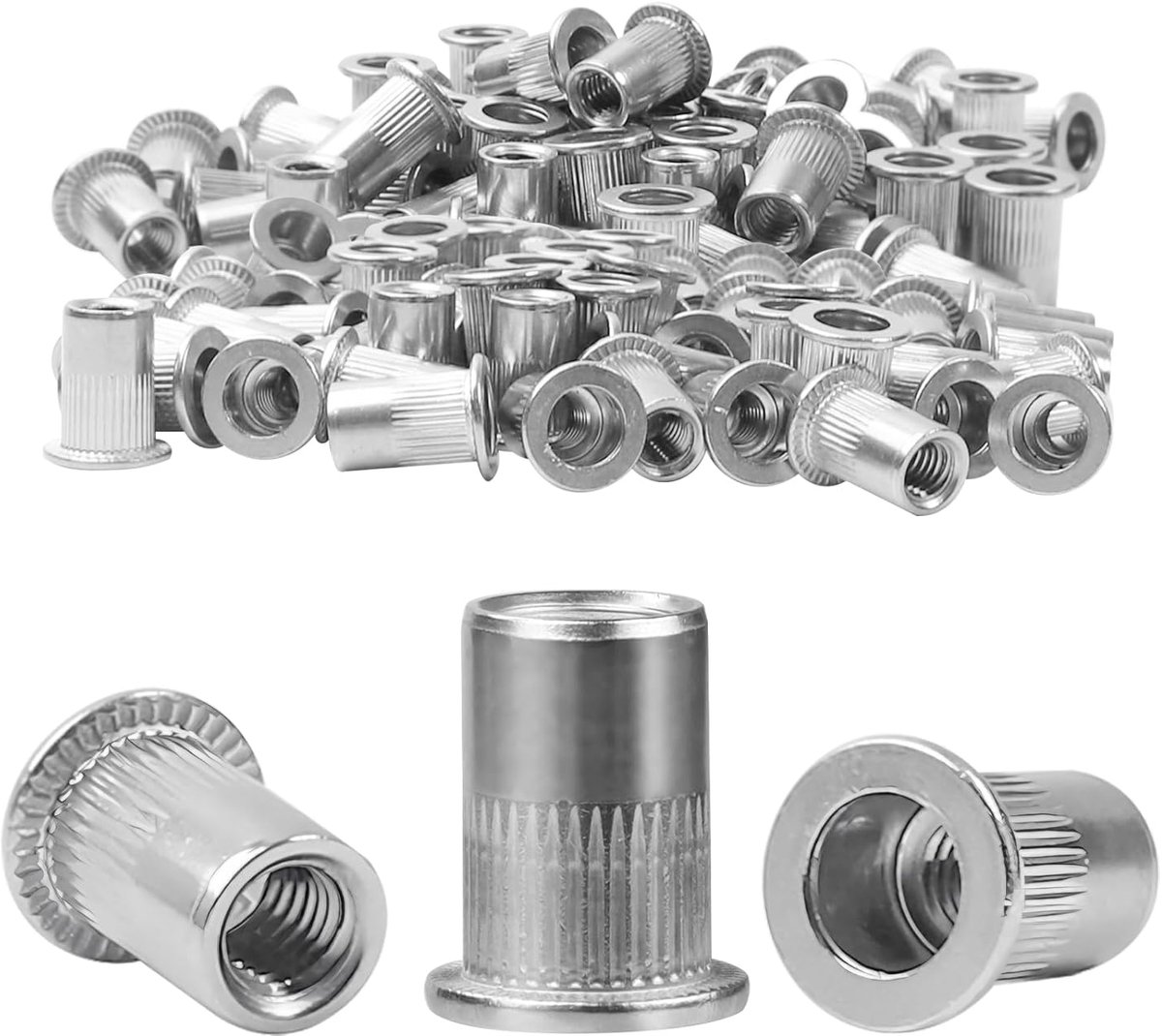 Schroefdraadklinknagelmoeren M6/M8 - RVS A2 V2A - Platte kop - Voor metalen constructies - ShopVlot