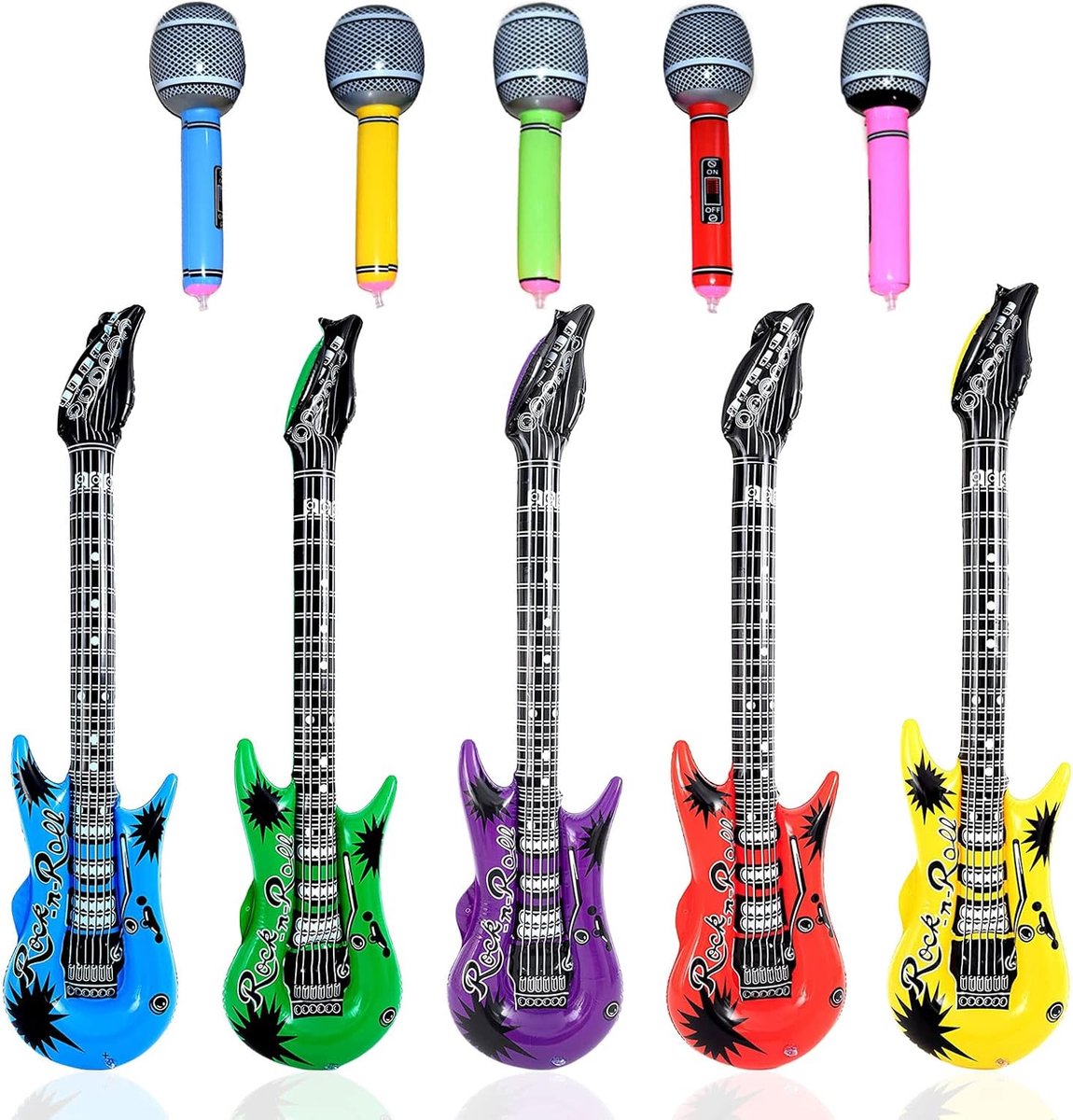 VIKSAUN 10pcs Inflatable Guitar, Inflatable Instrument Accessories, Party Favors, Guitars, Mics, Rock Party - ShopVlot