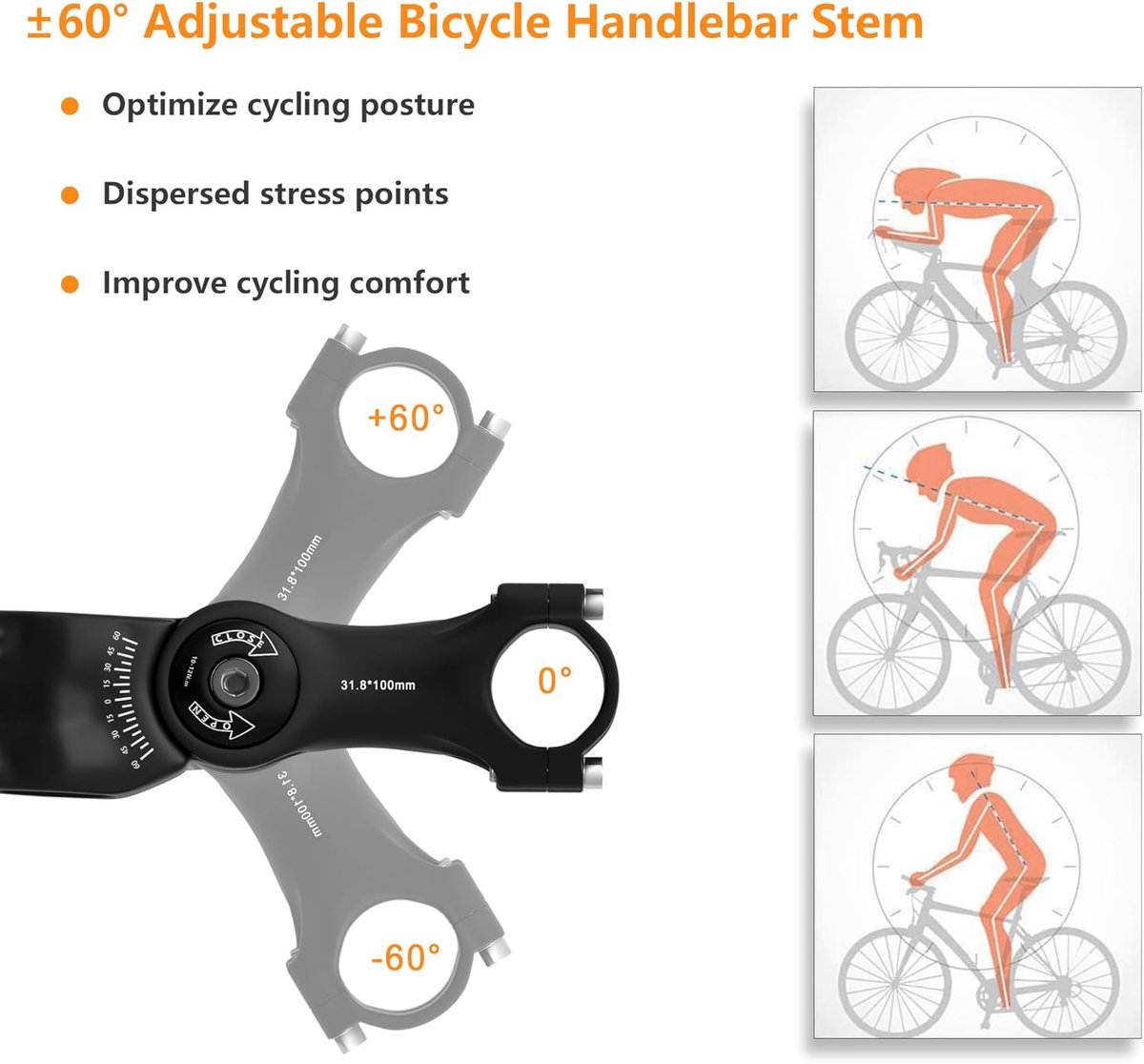 Bicycle Handlebar Stem 31.8 mm x 100 mm Aluminium Alloy Bicycle Handlebar Stem ± 60 Degree Adjustable Bicycle - ShopVlot