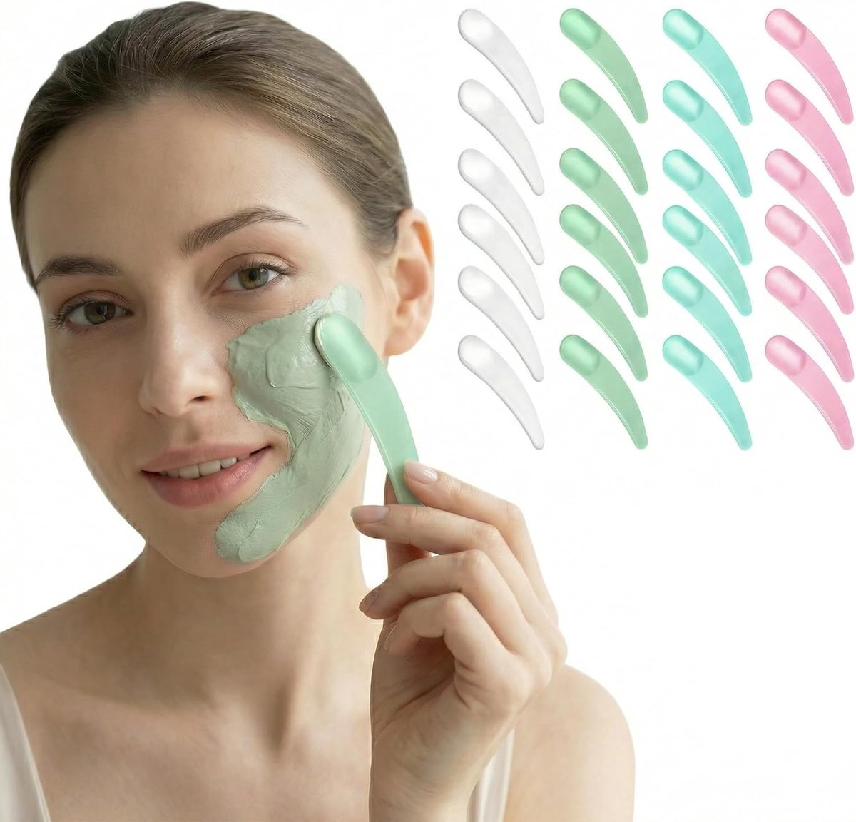 20Pcs Mini Disposable Makeup Spatulas, Curved Plastic Cosmetic Scoops Disposable Beauty Scoop Spatula for Mask & Cream - ShopVlot