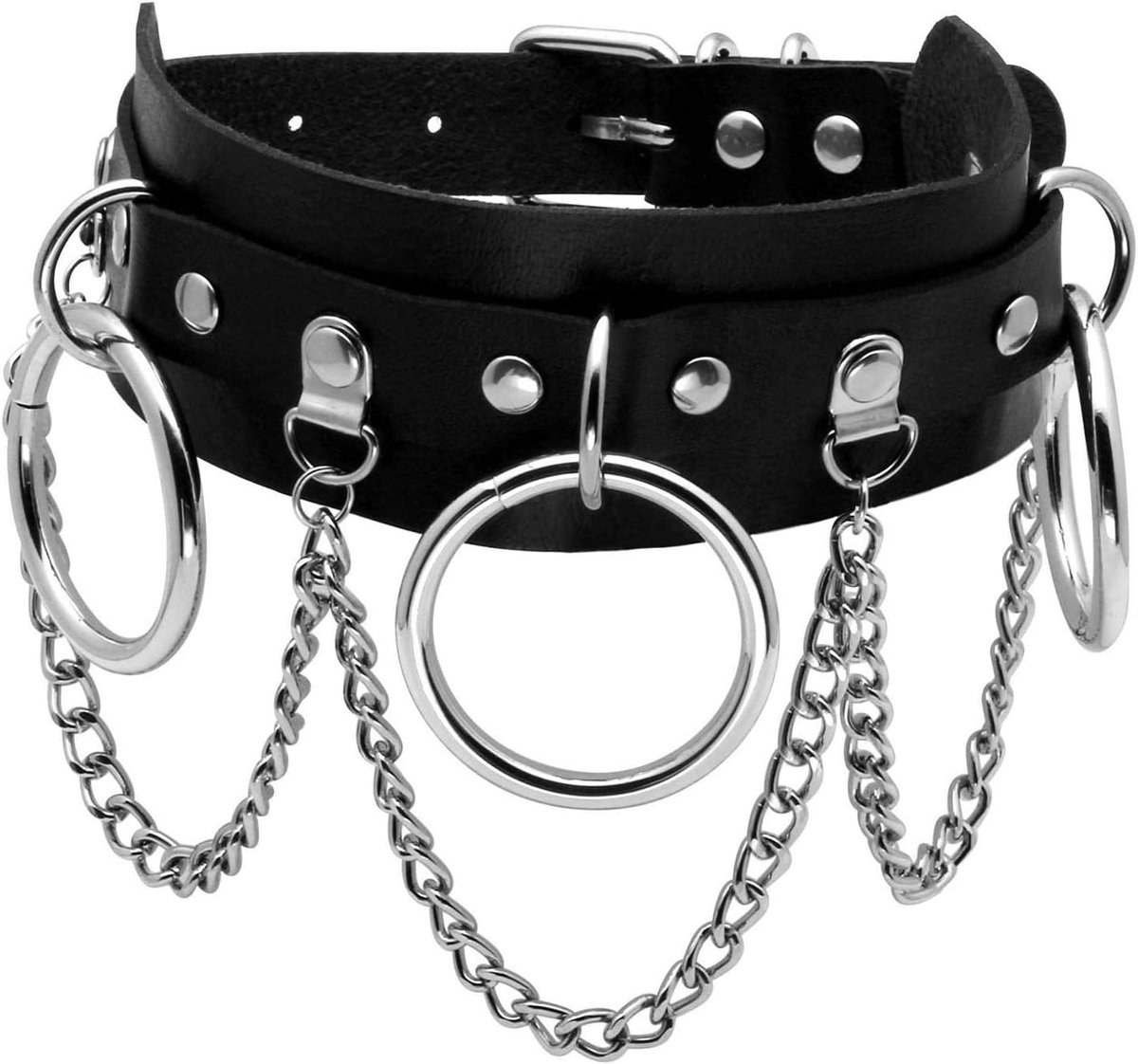 Dameskraag zwart leer - Cool punk goth spikes - Verstelbare ketting - Voor een edgy uitstraling - ShopVlot
