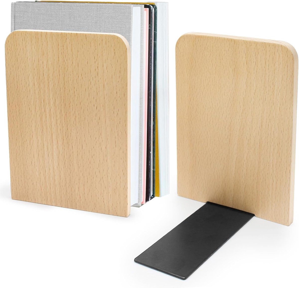 Boeksteunen voor planken - zware uitvoering - sapele hout - ruimtebesparend design - ShopVlot
