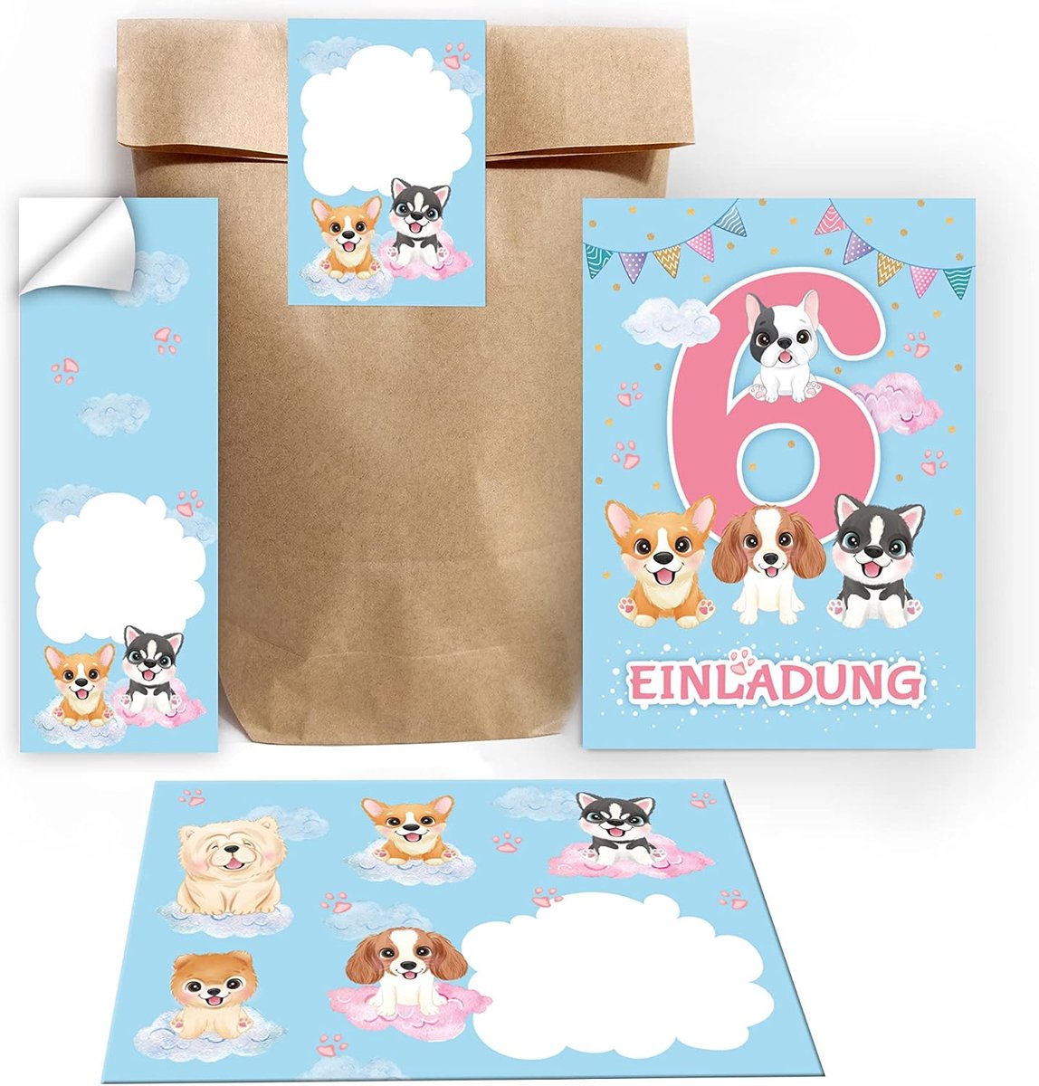 Uitnodigingskaarten 6e kinderverjaardag - meisjes met honden - inclusief enveloppen en stickers - ShopVlot