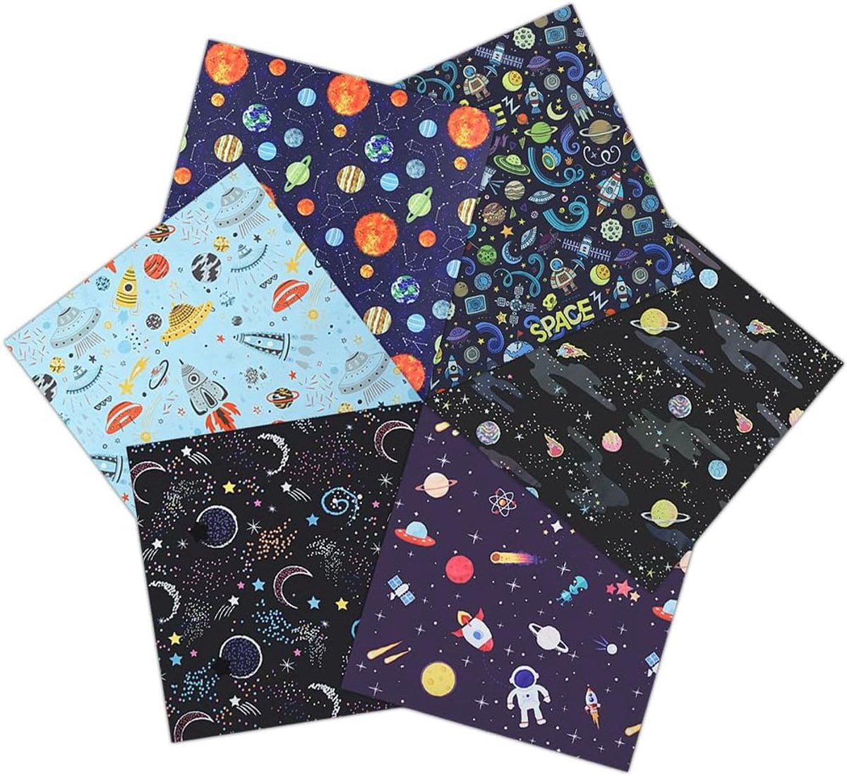 Stofbundel 6 stuks 50x50cm - Ruimtestof - Galaxy Astronaut en Planeten - Ideaal voor Quilten en DIY - ShopVlot