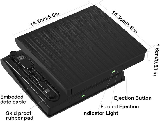Externe CD‑DVD Drive - USB 3.0 - Draagbare CD‑DVD ±RW optische drive - CD‑brander en lezer - Geschikt voor laptop‑desktop‑Mac OS‑Linux‑Windows 11‑10‑8‑7 — afbeelding 2