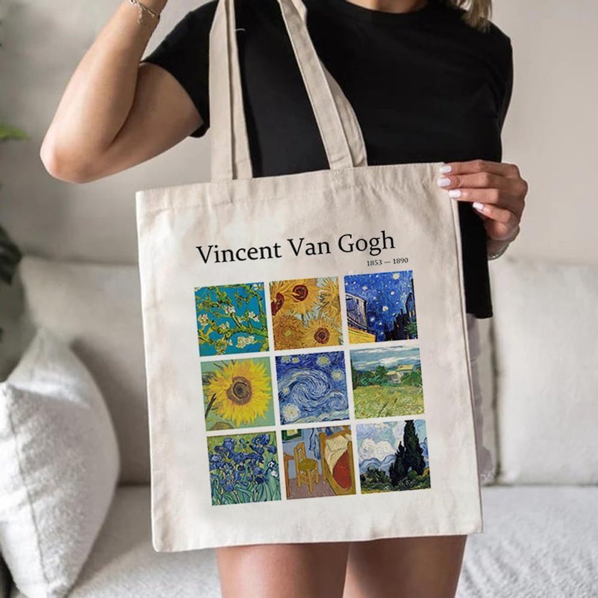 Tote bag grote schoudertas - canvas vintage olieverfschilderij - herbruikbare jute tas - ideaal voor winkelen - ShopVlot