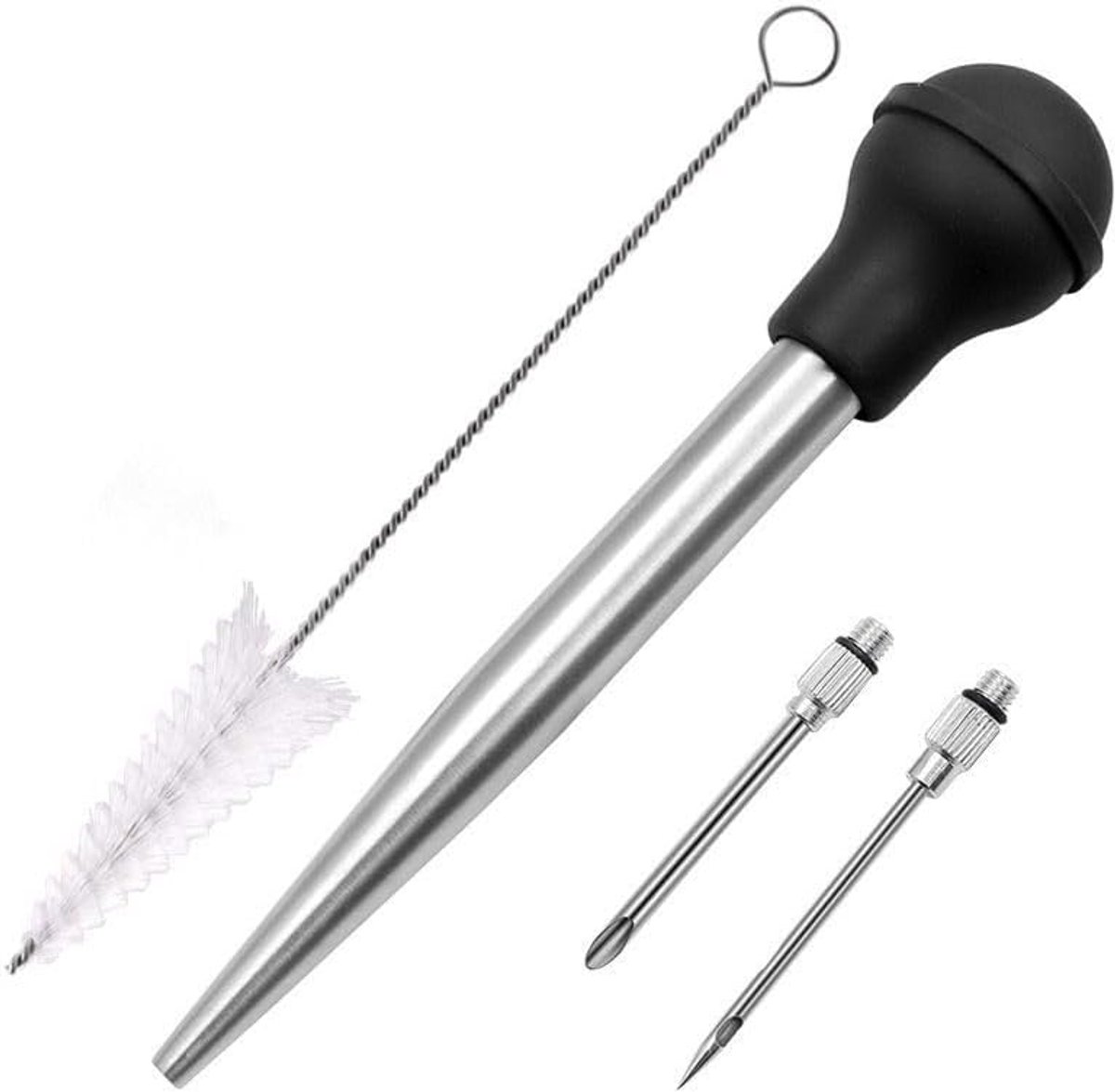 Vleesinjector - Grote RVS Marinadespuit - Inclusief Reinigingsborstel en 2 Naalden - Ideaal voor Koken en Grillen - ShopVlot