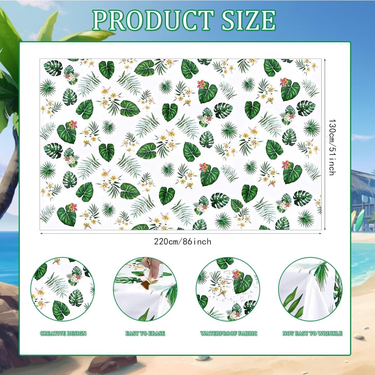 Tafelkleed Hawaiian Luau 220 x 130 cm - Tropische Palmbladeren - Inclusief 20 Servetten - Ideaal voor Feestjes - ShopVlot