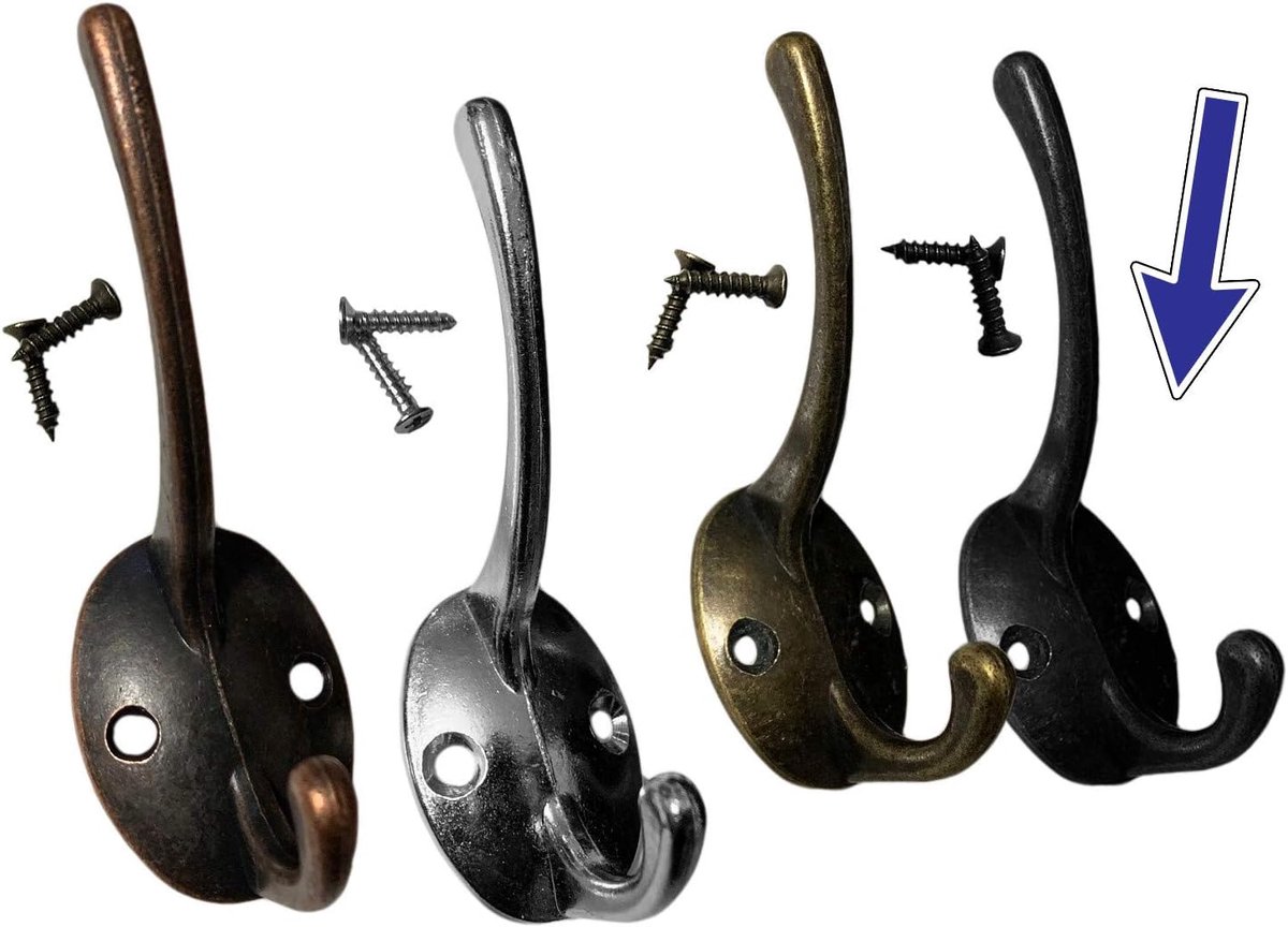 Set van 10 metalen haken - zwart - voor jassen en hoeden - stevig en duurzaam - ShopVlot