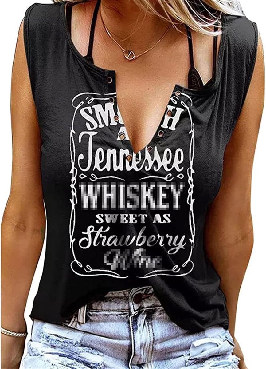 Dames zomer casual tanktop - zwart - losse pasvorm - sexy V-hals - ShopVlot