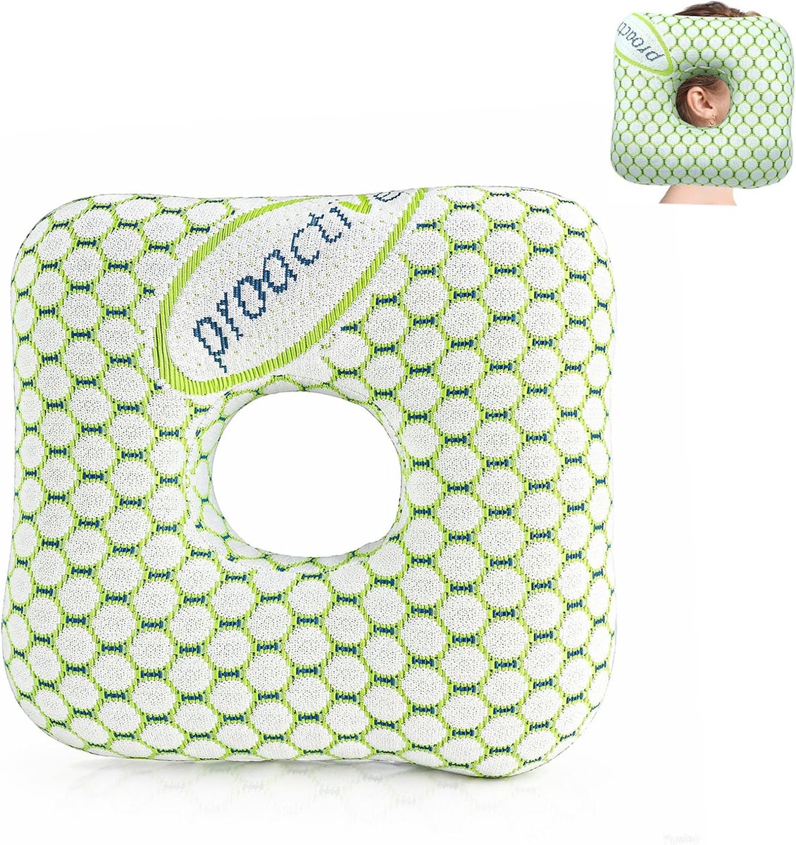 Piercingkussen met uitsparing - groen - drukontlasting bij oorpiercings - comfortabel slapen - ShopVlot