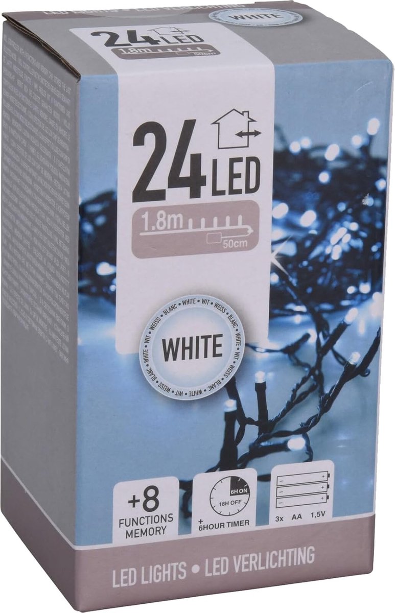 LED String Lights 24 Lichten Koud Wit - 2,5m Groen Kabel - Met Timer en 8 Functies - Creëer Sfeervolle Verlichting - ShopVlot