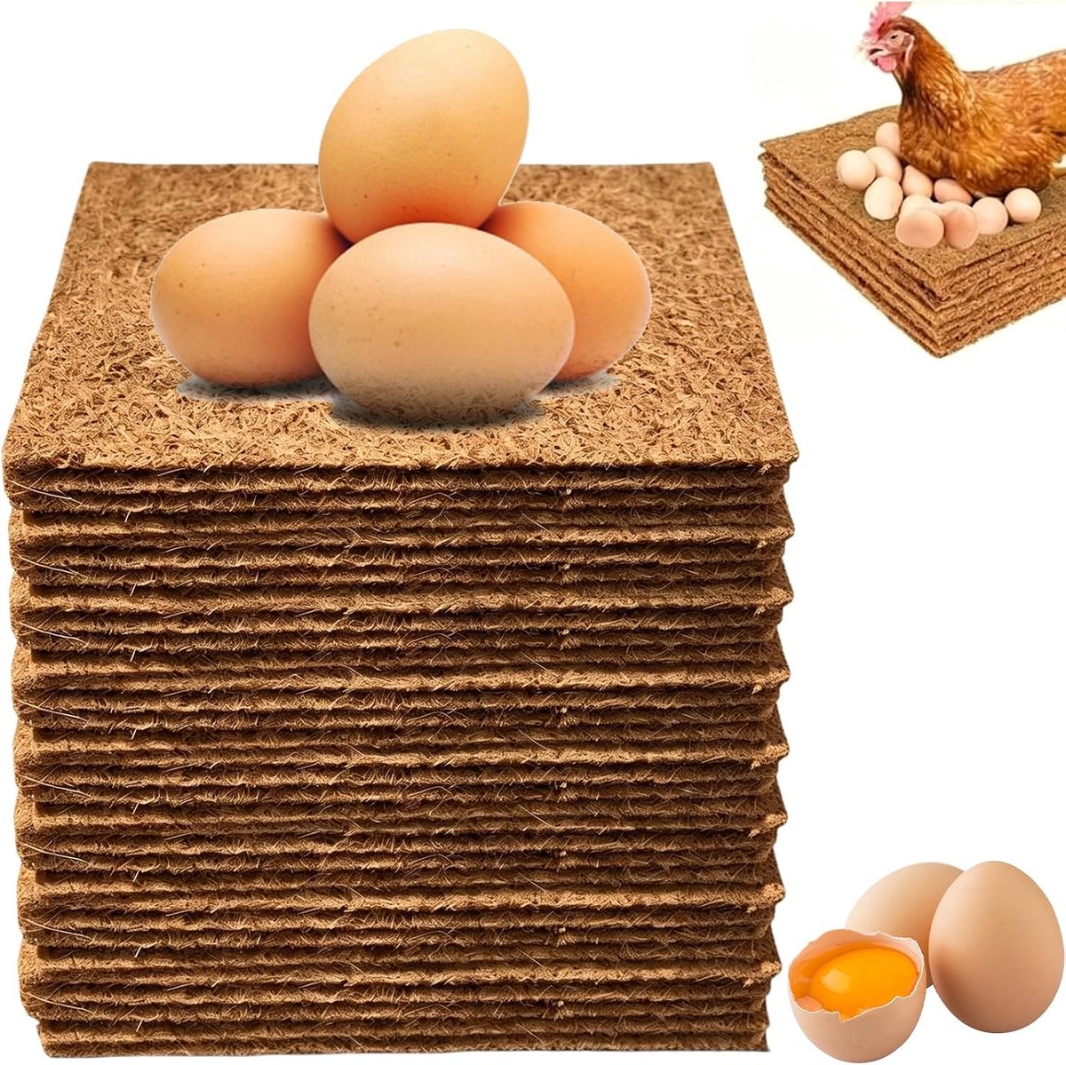 Kippennestkast-inzetstukken 33 cm - natuurlijke kokosvezel - herbruikbaar - comfortabele nestomgeving - ShopVlot