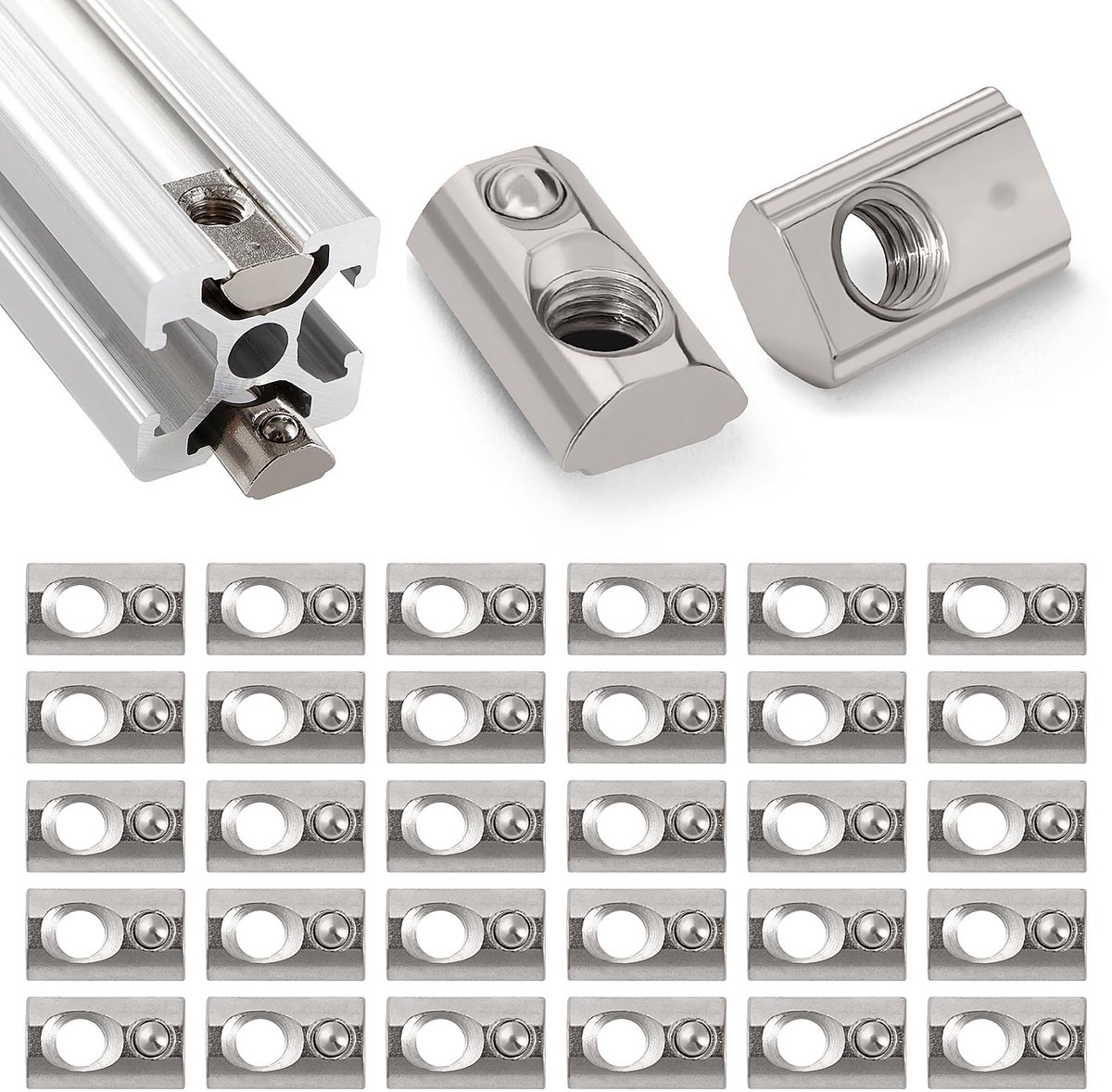 30Pcs 20 Series M5 T-Spring Nuts, Roll-in Spring T Nut, Half-Round Roll-in Spring T Nut, for 6mm Lock 2020 2040 2060 - ShopVlot