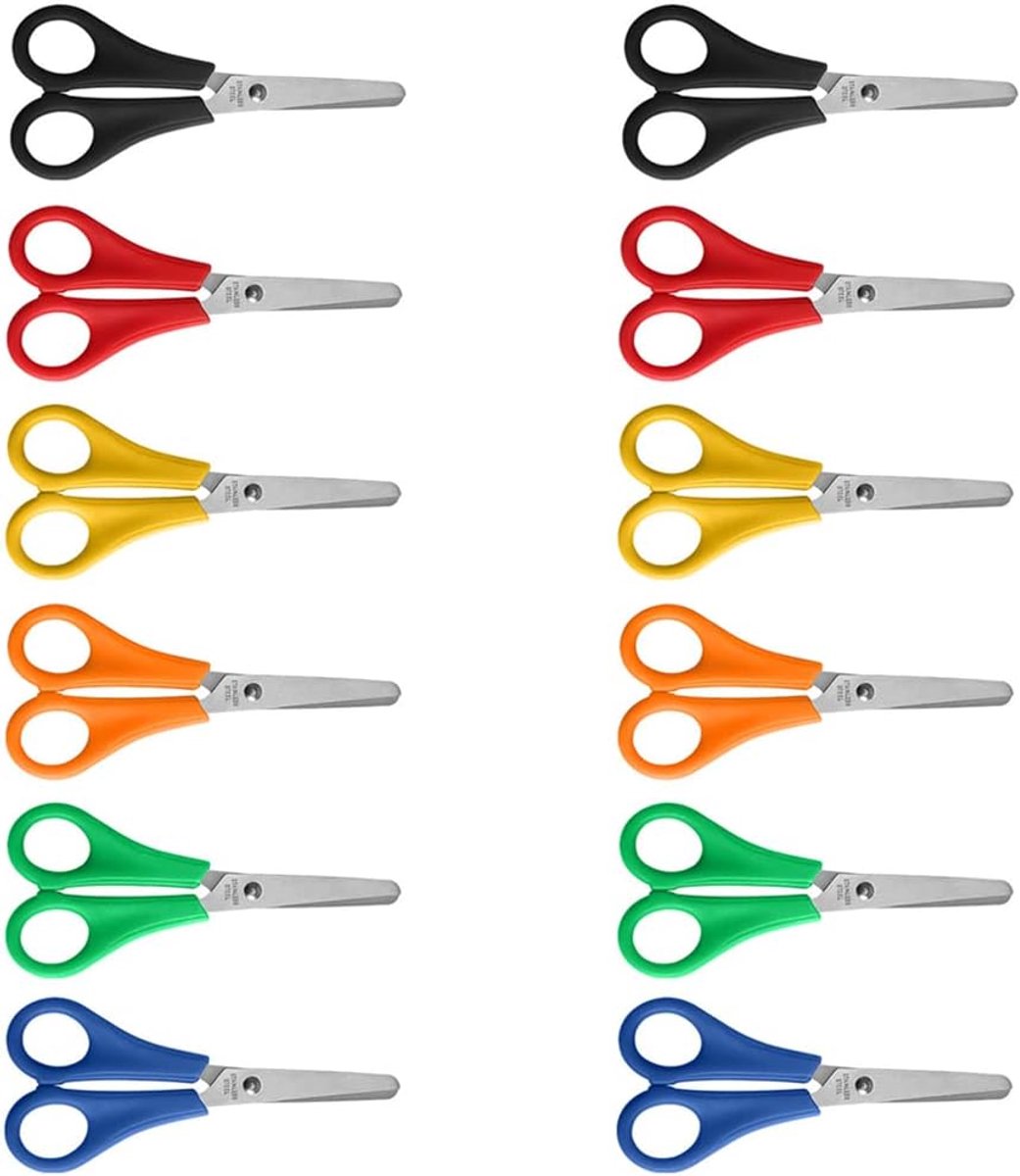 ManYing 12 Pieces Children's Scissors Round Tip Children's Craft Scissors with Plastic Handle Paper Scissors with - ShopVlot
