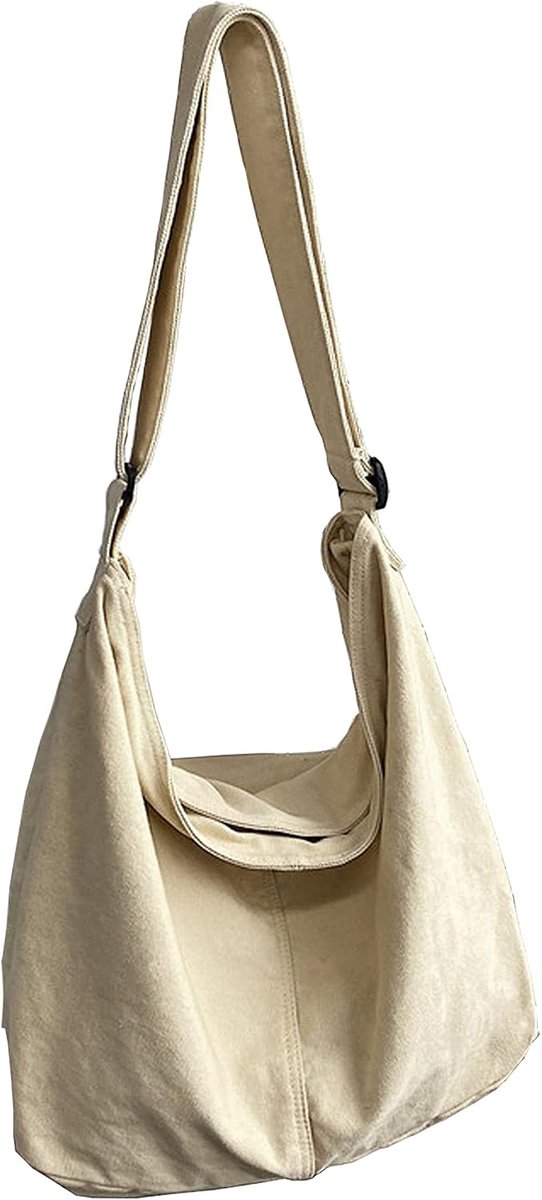 Canvas Messenger Bag Large Crossbody Bag Handbag Solid Color with Multiple Pockets Canvas Shoulder Tote Bag for Women - ShopVlot