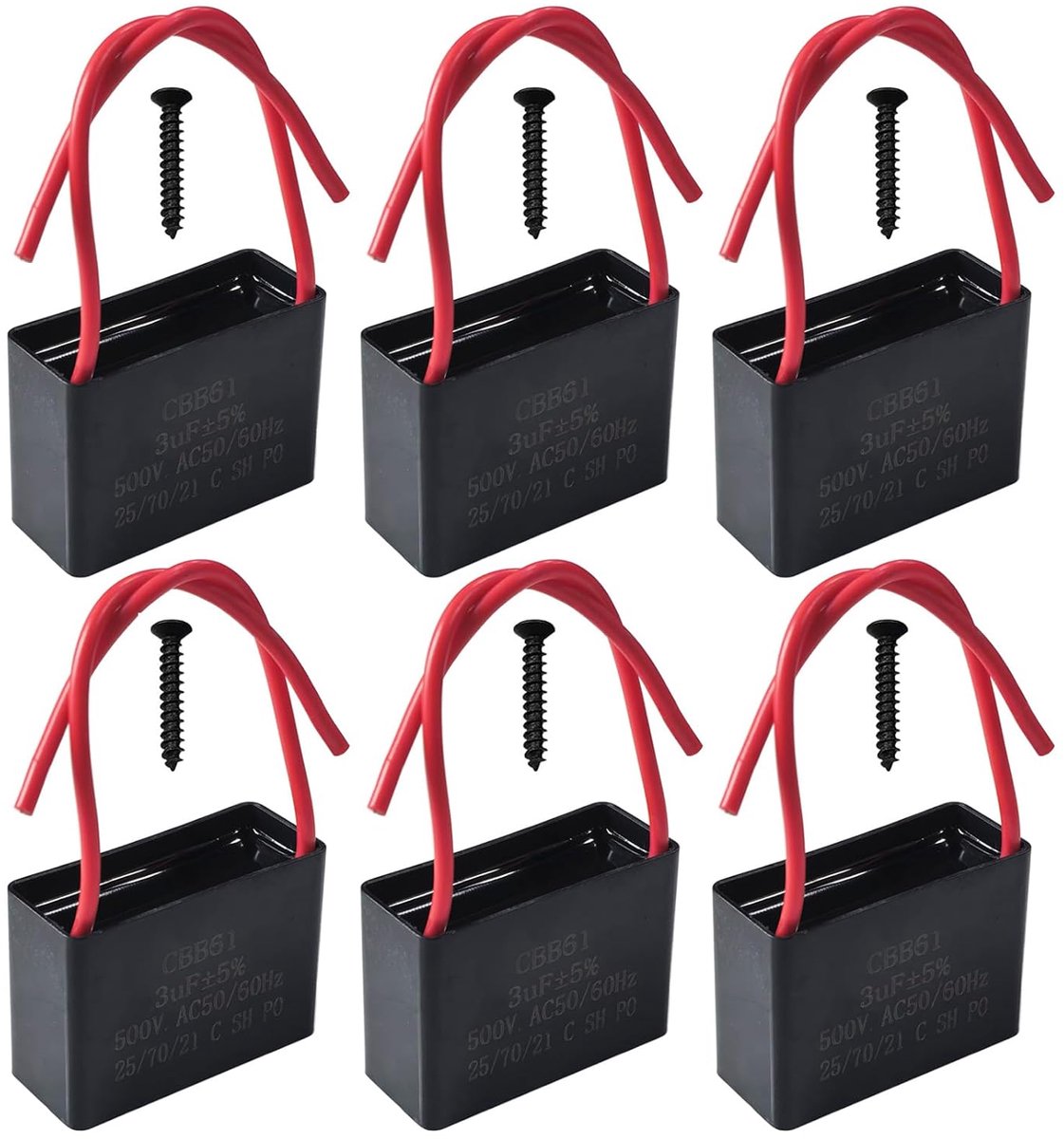 GTIWUNG 6pcs CBB61 3uF 450V AC 50/60Hz fan motor running capacitor 3uf capacitor ceiling fan capacitor starter - ShopVlot