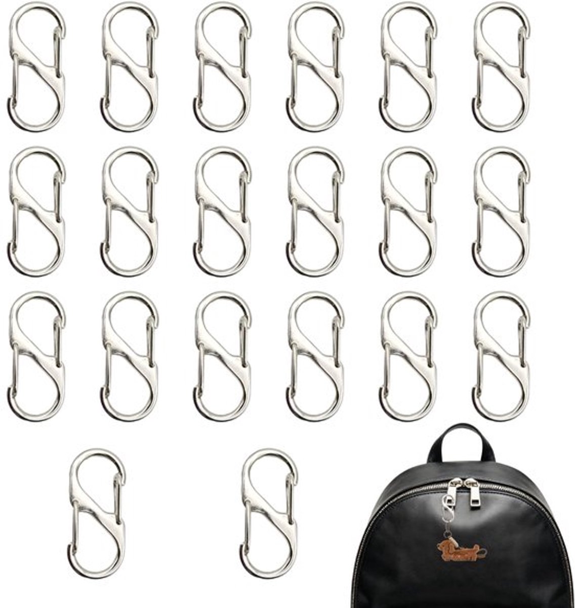 Karabijnhaken 20 Stuks - Lichtgewicht - Zinklegering - Roestbestendig - Compact - Ideaal voor Sleutelhanger - Haakjes