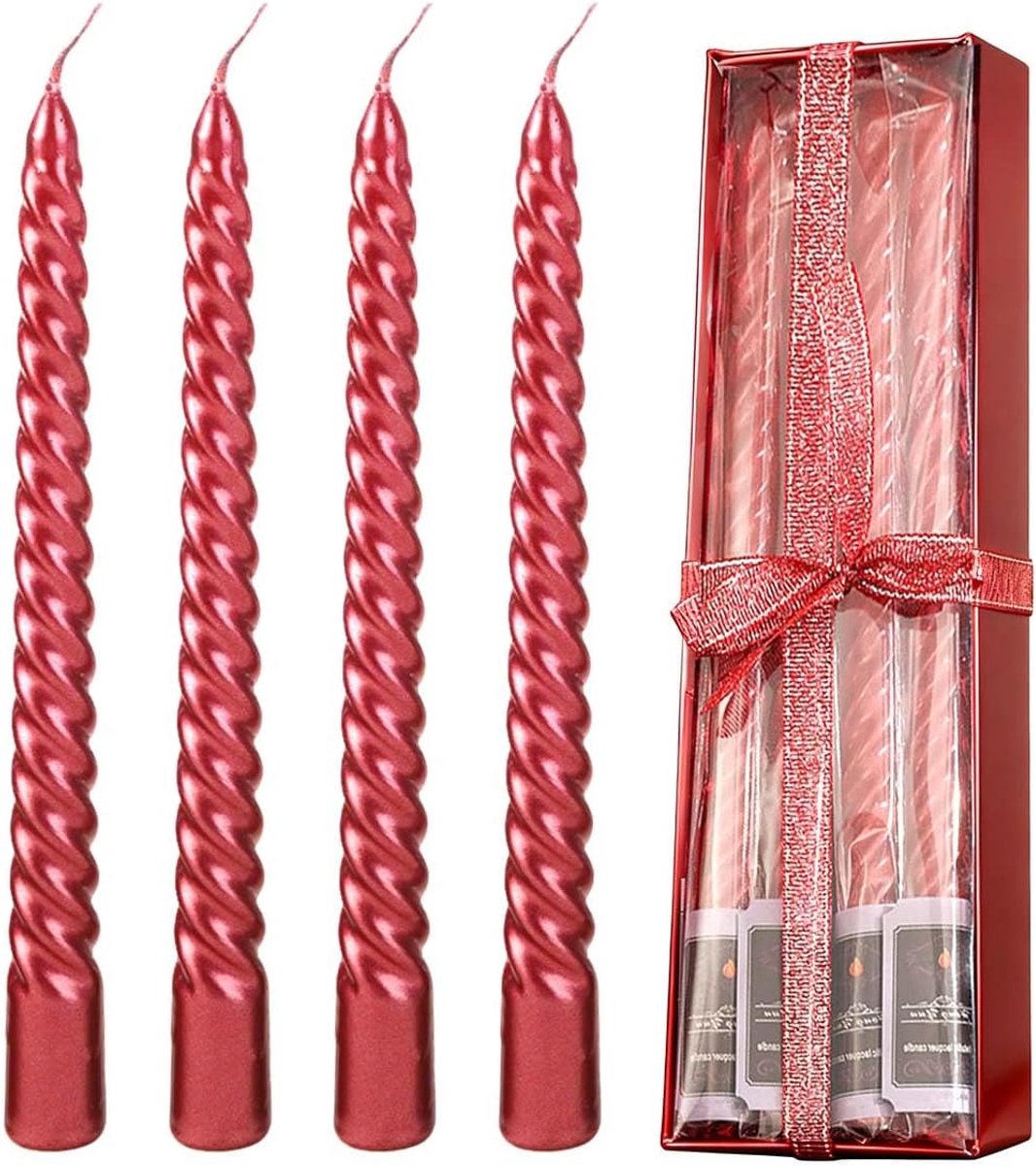 Spiraalcandles rood - 4 stuks - decoratief - sfeervolle verlichting - ShopVlot