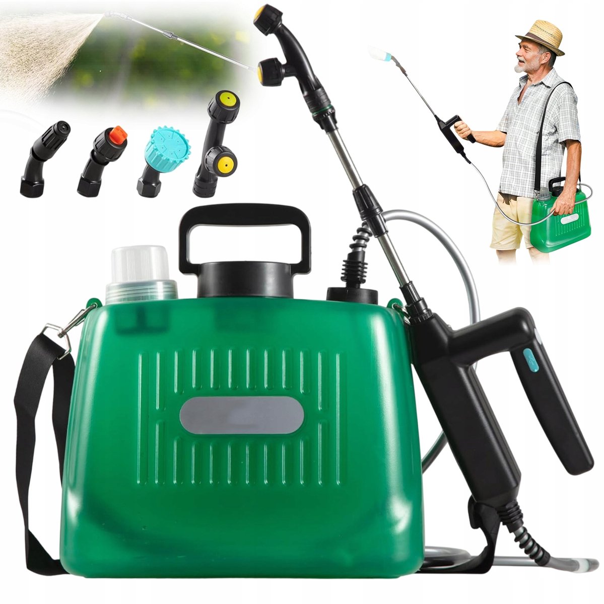 Accu Sproeier - 8L Rugspuit - Elektrisch Tuinsproeier - Plantenspuit - 2000mAh - 4 Sproeiers & 7 standen - Telescopische Sproeiboom - Gifspuit - Voor Tuin en Gazon - Draagbare