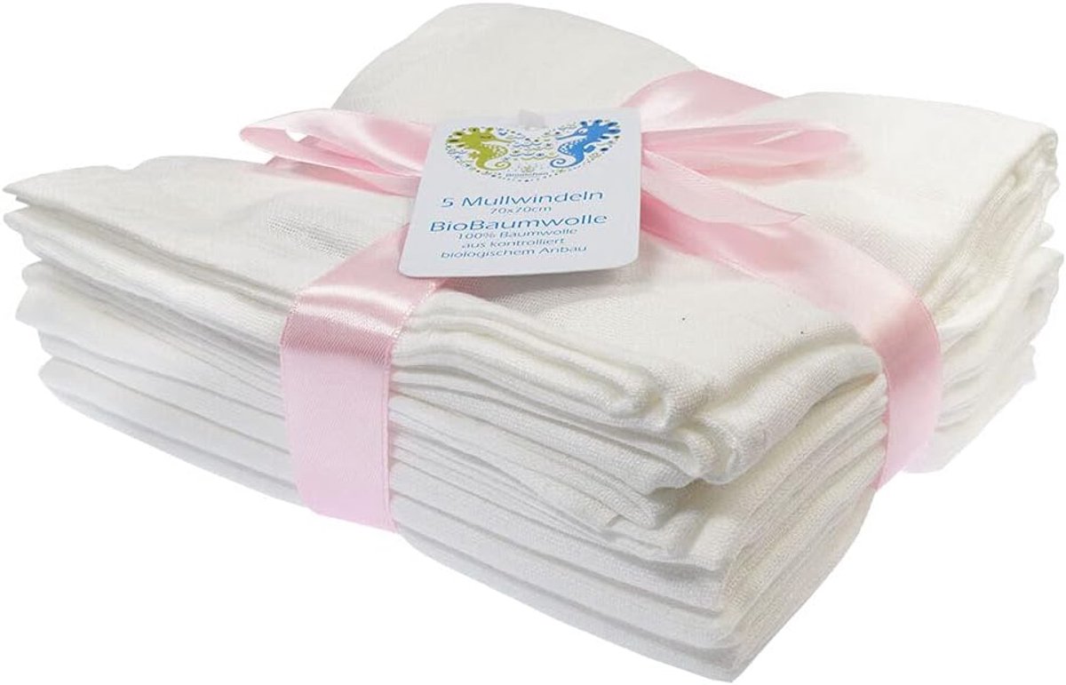 Luiers biologisch katoen 70x70cm - 5-pack wit - zacht en ademend - ideaal voor gevoelige huid - ShopVlot