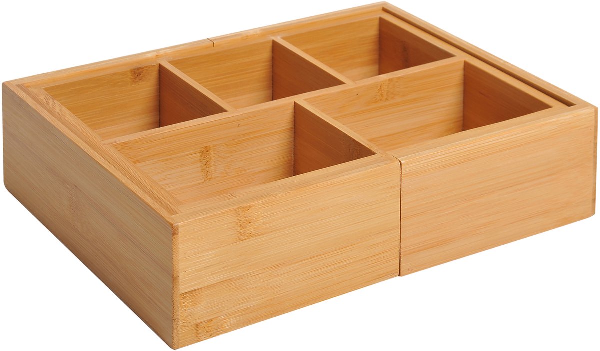Opbergdoos Bamboe 24,6x17,6x7 cm - Uitbreidbare Lade Organizer Met 5 Of 7 Vakken Naturel