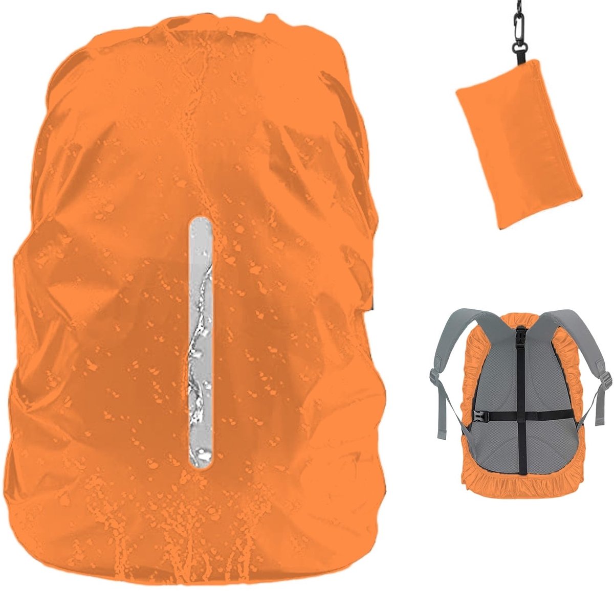 Waterdichte rugzak regenhoes 26-40L - oranje - reflecterende strepen - beschermt tegen regen - ShopVlot