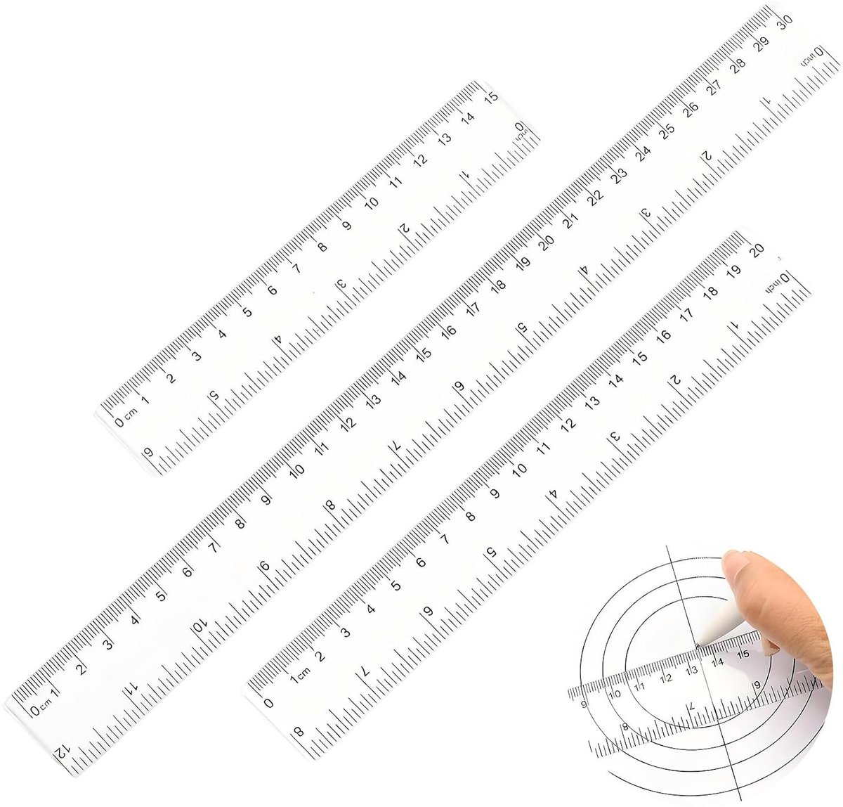 Plastic liniaal set 15 cm, 20 cm en 30 cm - robuust en duurzaam - voor school en kantoor - ShopVlot