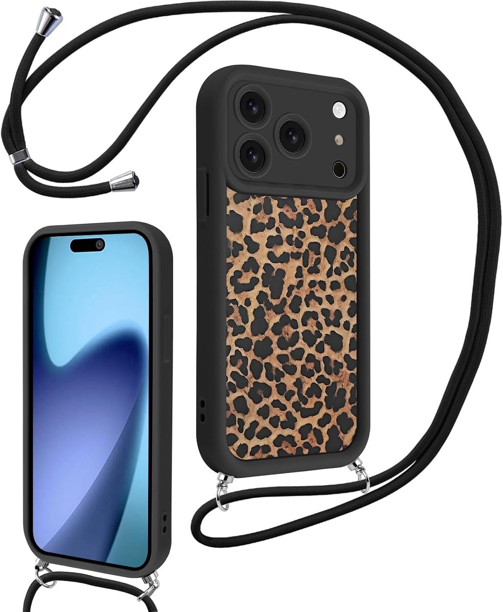 Mobiel hoesje 17 Pro Max - Aesthetisch luipaard ontwerp - Beschermende silicone bumper - Inclusief verstelbare lanyard - ShopVlot