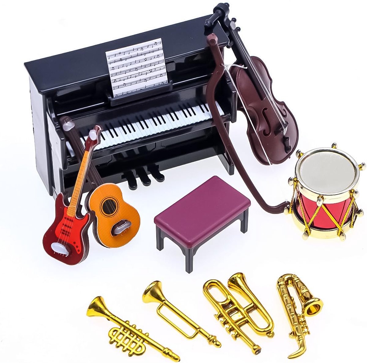 Miniatuur muziekinstrumenten set - 12 stuks - gedetailleerde decoratie - voor poppenhuisaccessoires - ShopVlot