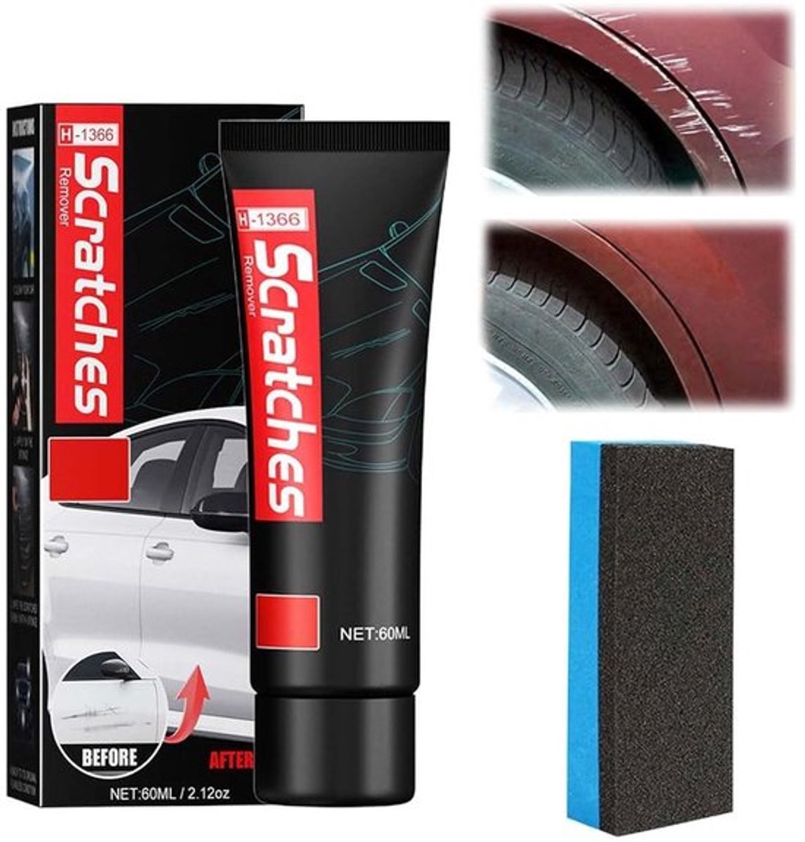 SnelShoppen - Car Body Sanding Paste met Sponsborstel, Krassen Verwijderaar, Auto Reparatie, Polijstpasta, 60ml, Krachtige Reiniging en Bescherming