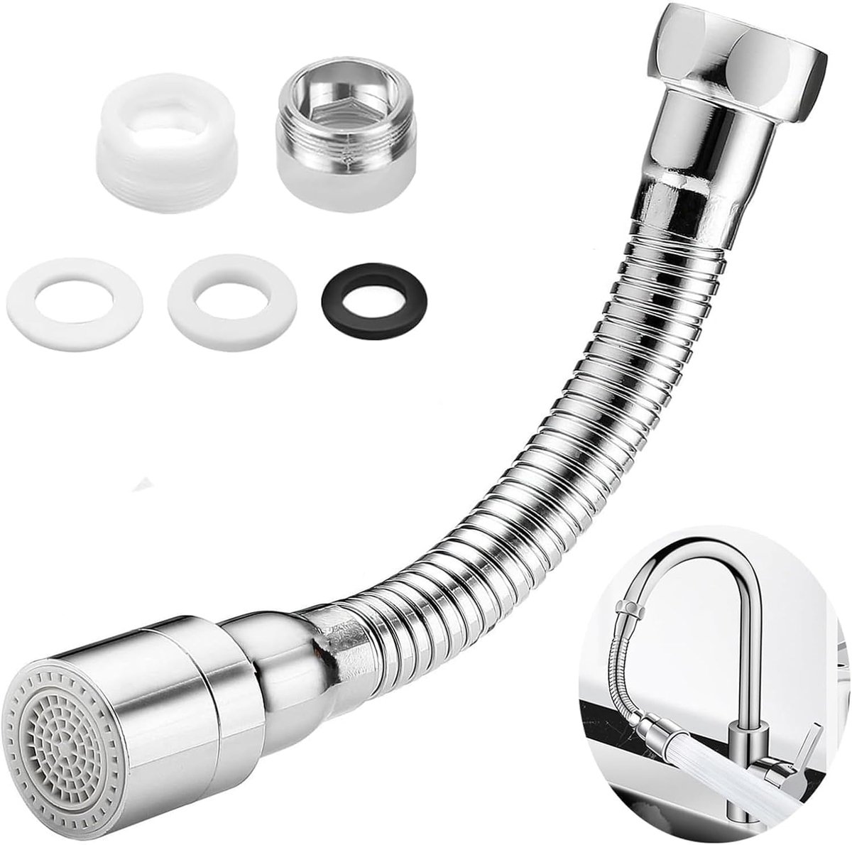 Kraanverlenging 15 cm - flexibele kraanopzetstuk - draaibaar met 2 modi - waterbesparend gebruik - ShopVlot