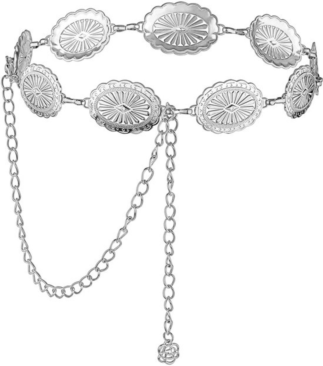 Kettingriem Verstelbaar - Western Concho - Cowgirl Riem - Taille Riem - Zinklegering - Totale Lengte 115cm - Heupketting