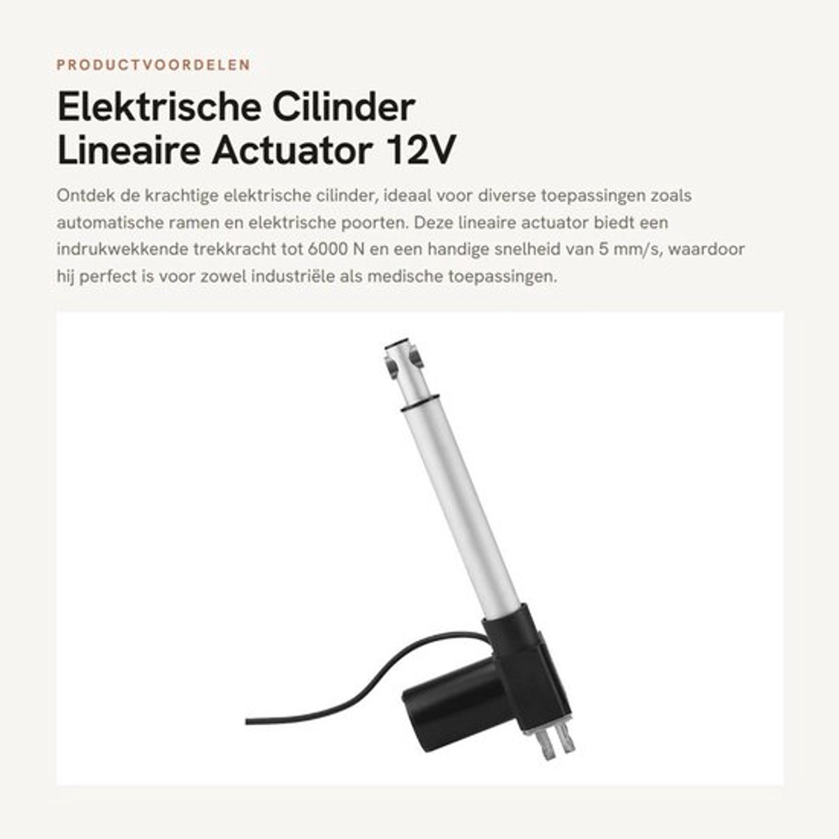 Elektrische Cilinder - Lineaire Actuator - 12V DC - 200mm Stroke - 6000N Max - Voor Zware Toepassingen - Ideaal voor Medische Auto's