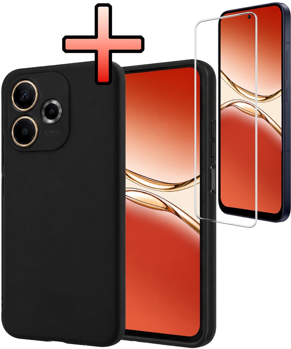 Hoesje - Met Screenprotector - Geschikt voor OPPO A5 Pro - Sterk & Shockproof - Back Cover - Siliconen Case - Telefoon Hoes - Zwart