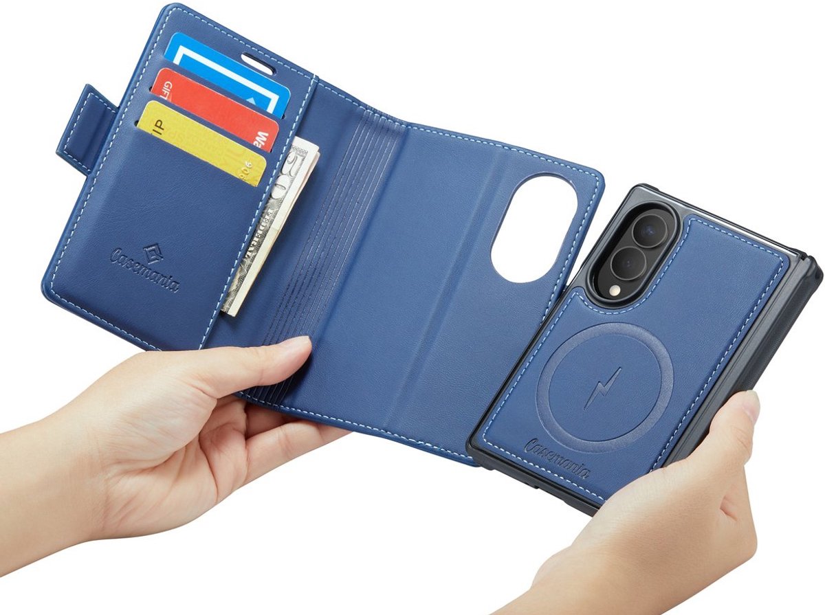 CaseMania Bookcase hoesje geschikt voor Samsung Galaxy Z Fold 8 - Effen Blauw - Kunstleer - 2-in-1 Magnetisch Uitneembaar Design - Compatible Qi2 & MagSafe