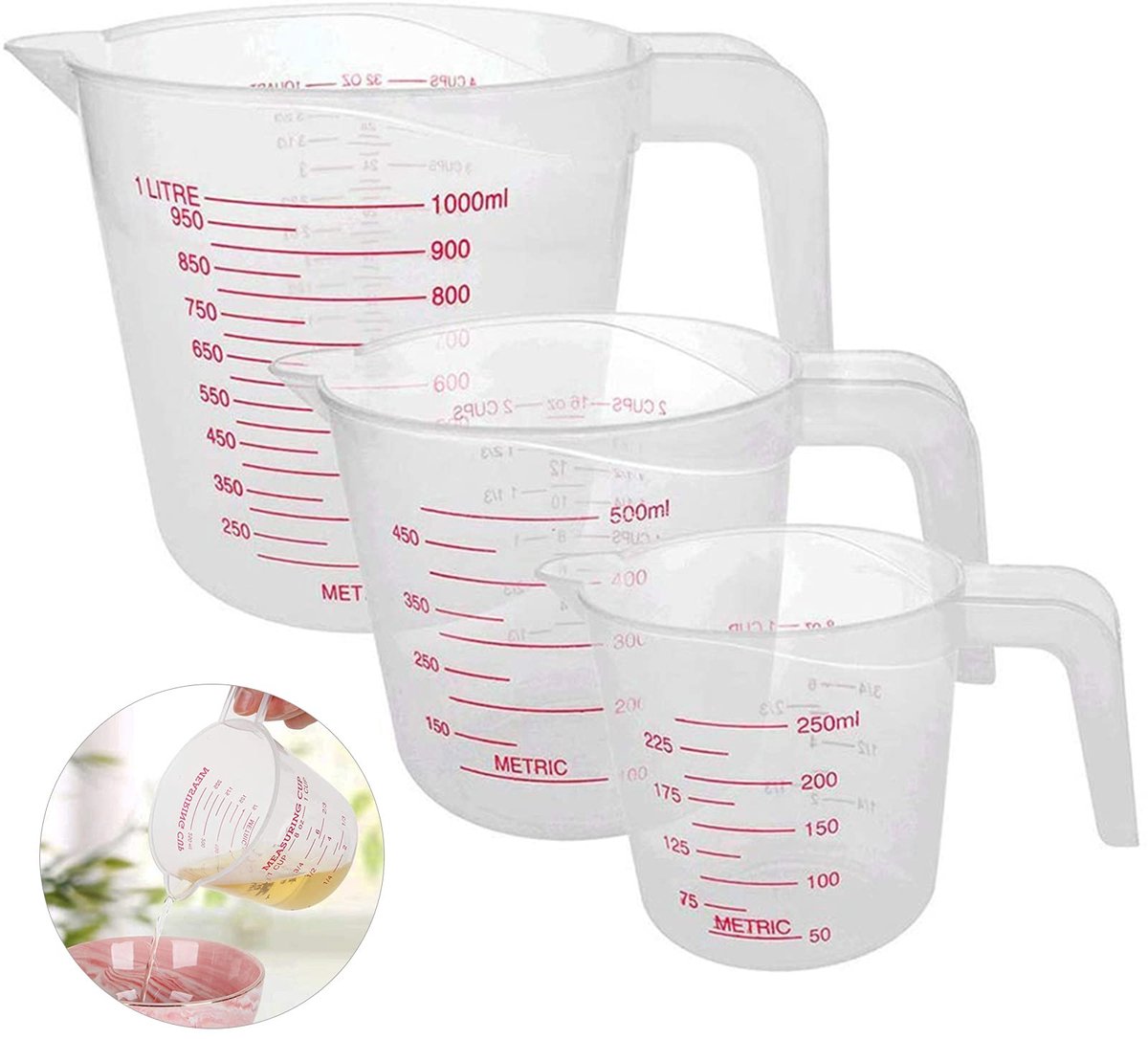 Maatkannen set 3 stuks - kunststof - duidelijke maatverdeling - nauwkeurig meten bij koken - ShopVlot