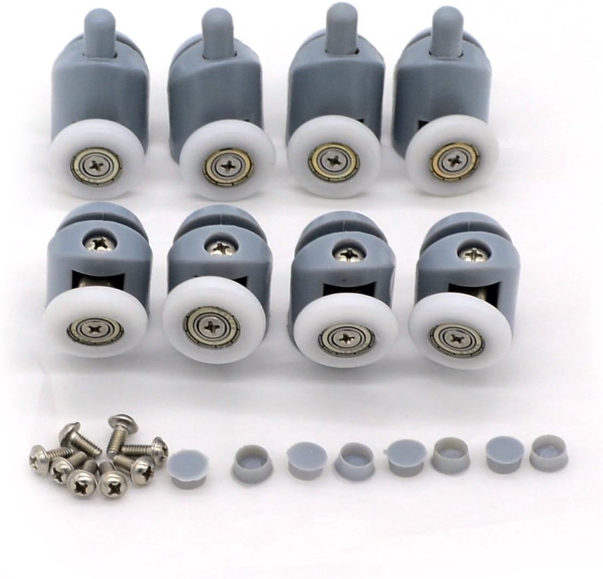 Douchedeur Rollen, Set van 8 Enkele Douchedeur Loopwielen / Wielen / Katrollen / Geleiders – 23 mm Diameter – Zelfbouw Badkamer Vervangingsonderdelen (4 Bovenste Rollen en 4 Onderste Rollen)