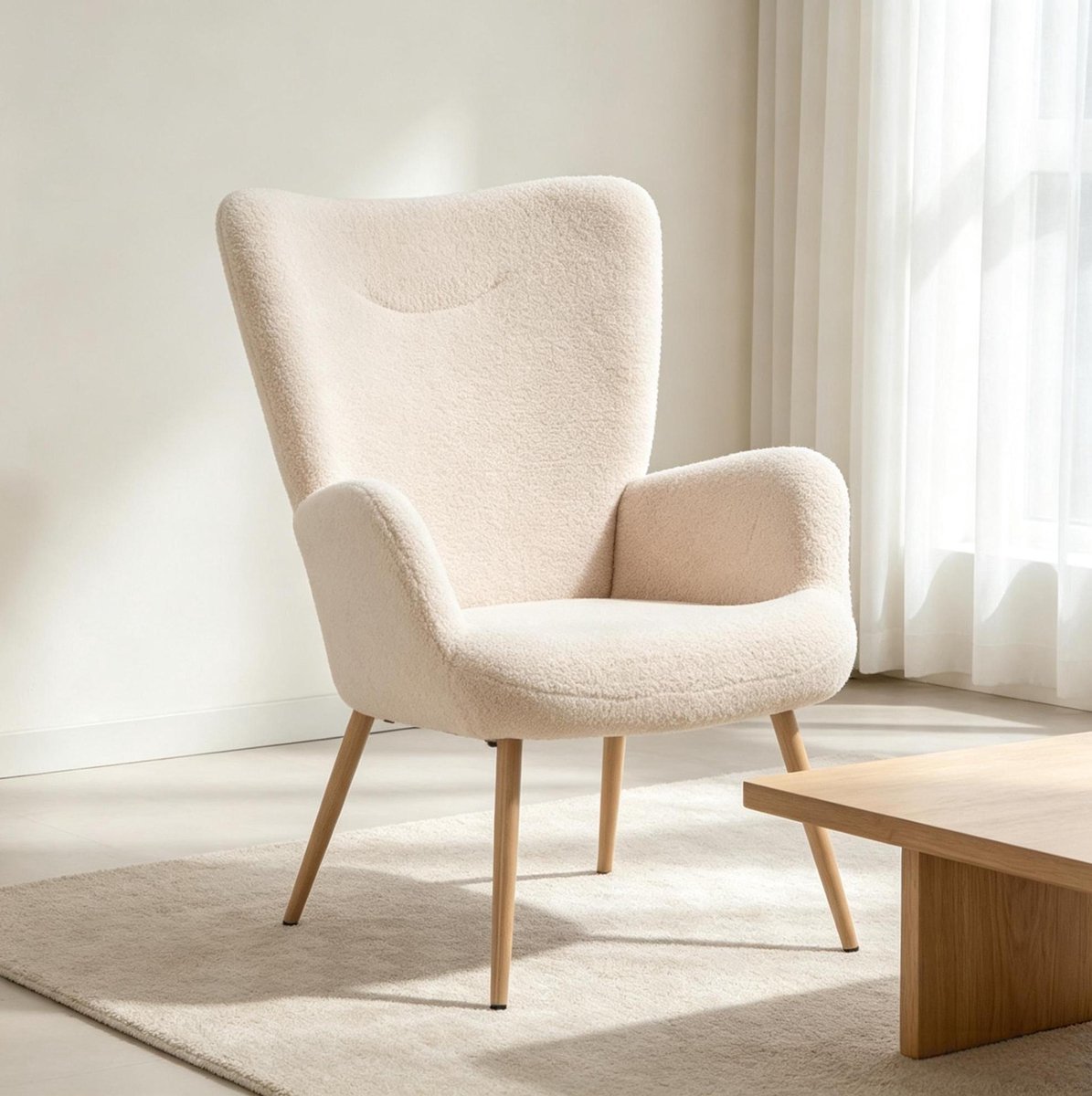 OKWISH Fauteuil 71 x 74 x 97,5 cm - Hoge Rugleuning En Geintegreerde Armleuningen - Voor Woonkamer, Slaapkamer Of Leeshoek - Stof En Staal - Beige